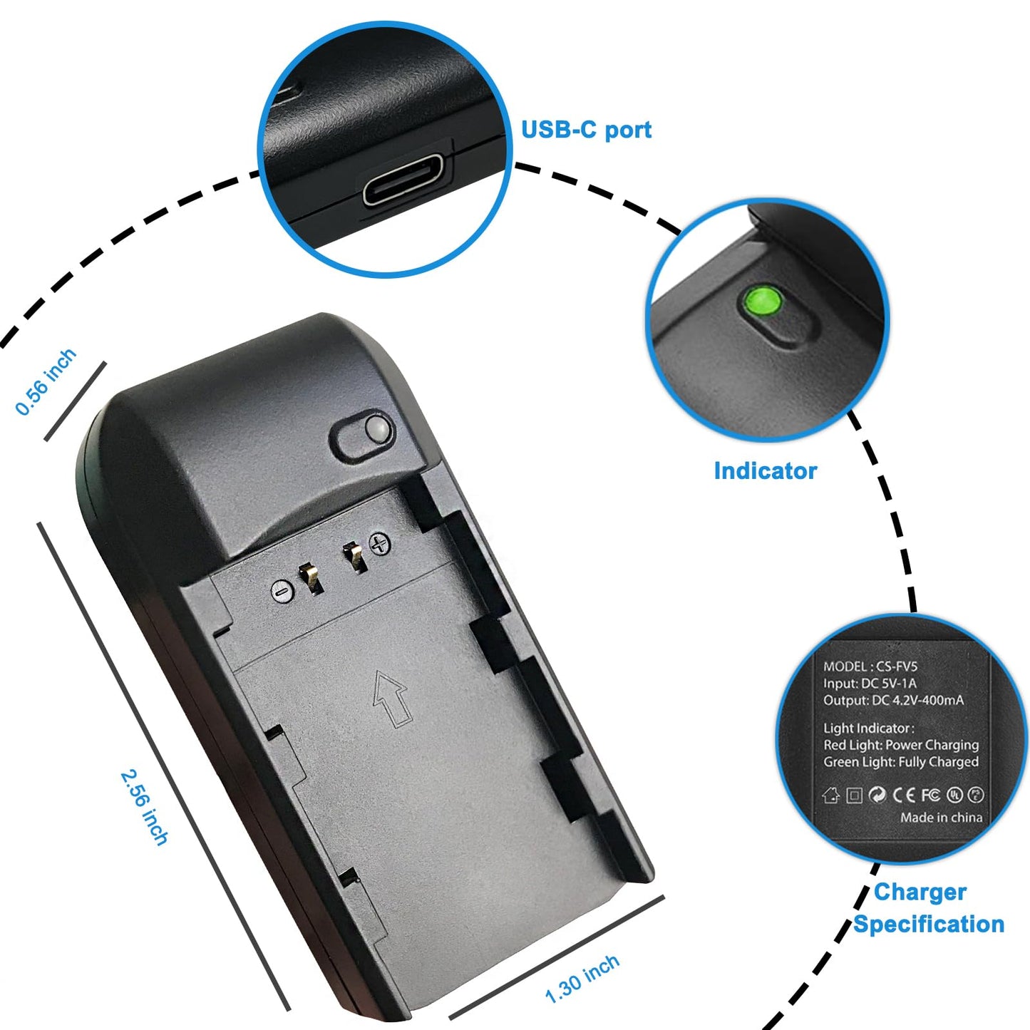 CofunKool NP-FV5 Plus Battery Charger, Digital Video Camera Camcorder Travel Charger and 3.7V 2000mAh NP-FV5 Plus Rechargeable Lithium Battery