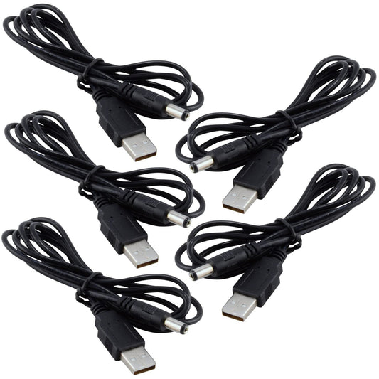 JacobsParts USB to 5.5mm x 2.1mm Barrel Connector 5V DC Power Cable Male, 120cm / 4ft (5-Pack)