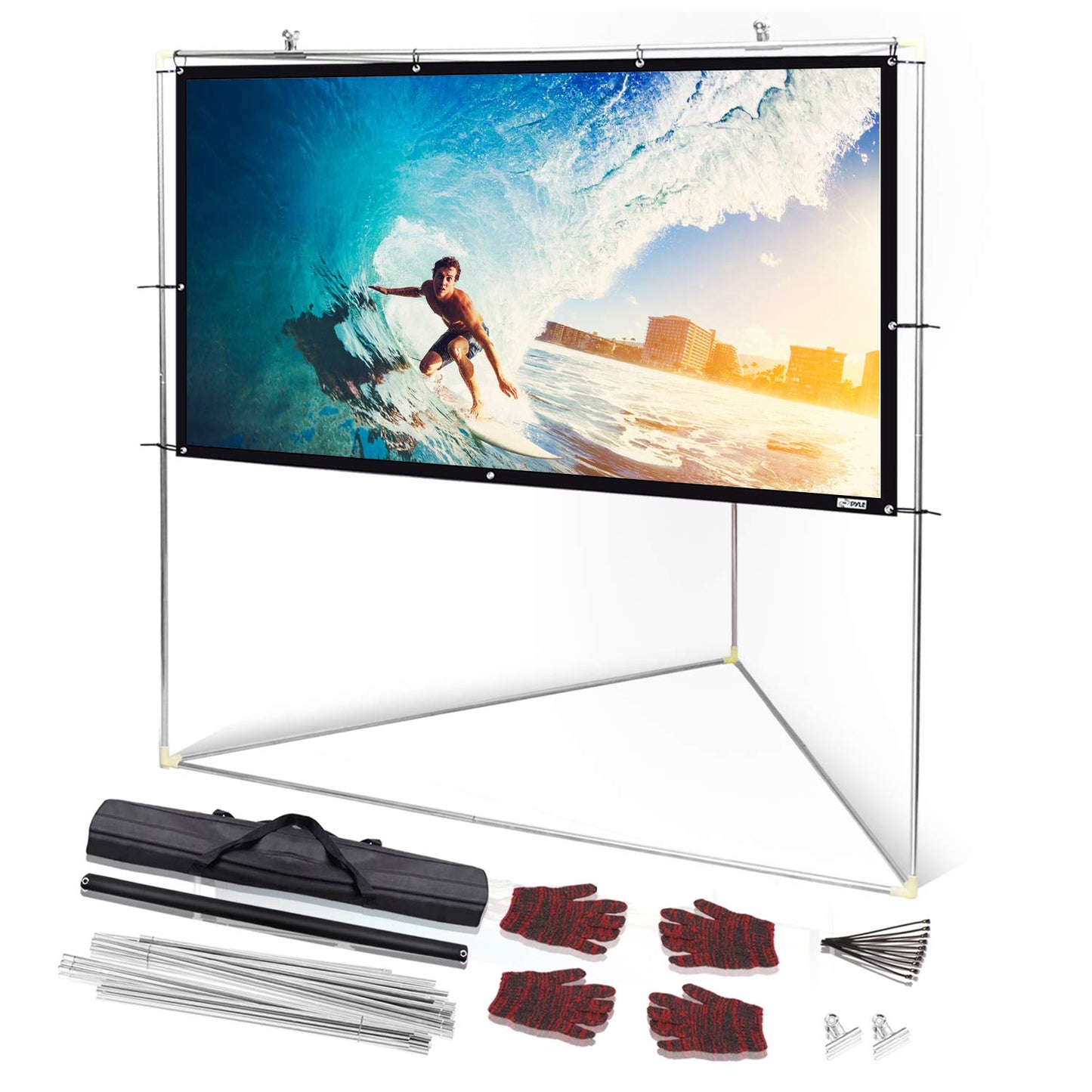 Pyle 72" Outdoor Portable Matt White Theater TV Projector Screen w/Triangle Stand - 72 inch, 16:9, 1.15 Gain Full HD Projection