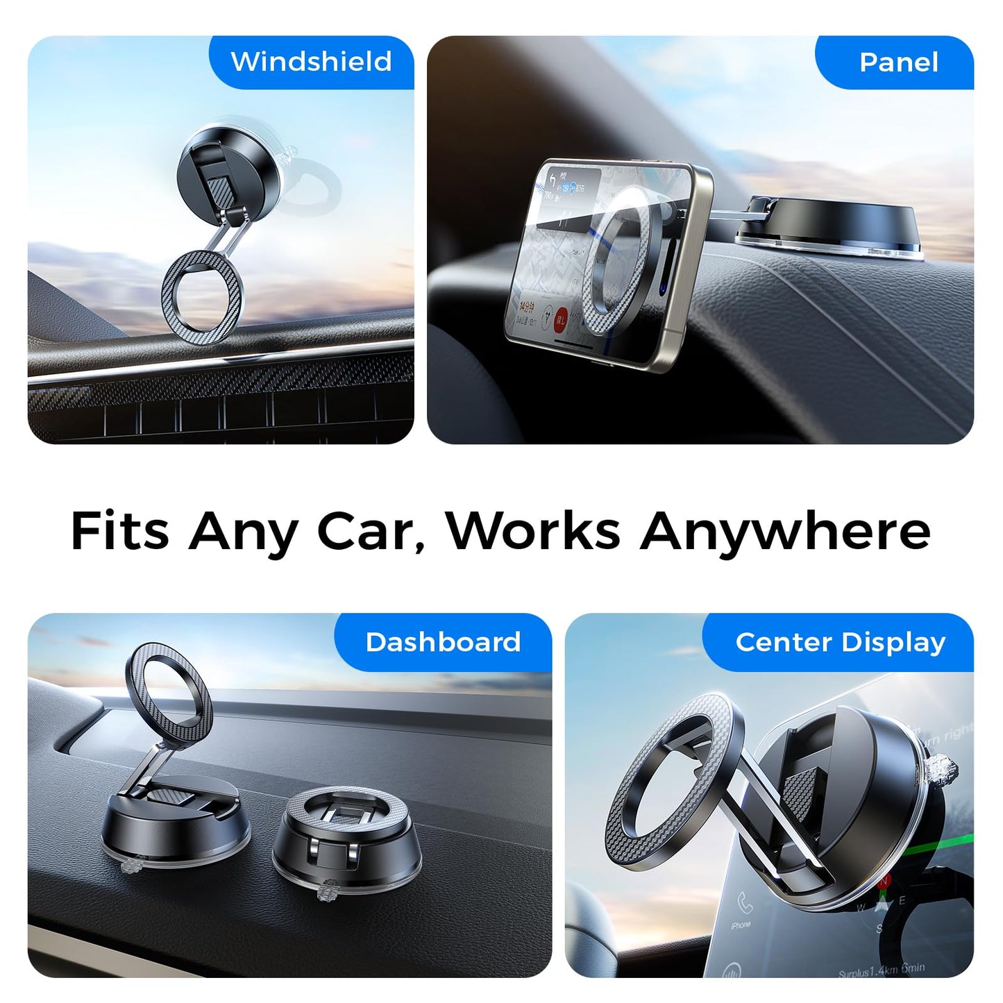 ACMEZING NeverFall Car Phone Holder for MagSafe [78+LBS Ultra Grip | 2400gf Magnetic Power] 360° Foldable Car Mount Cell Phone Holders for Your Car