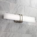 Possini Euro Design Exeter Modern Wall Mount Light LED Brushed Nickel Silver Metal 24" Wide Vanity Bar Fixture Rectangular Silk Screened Glass Shade