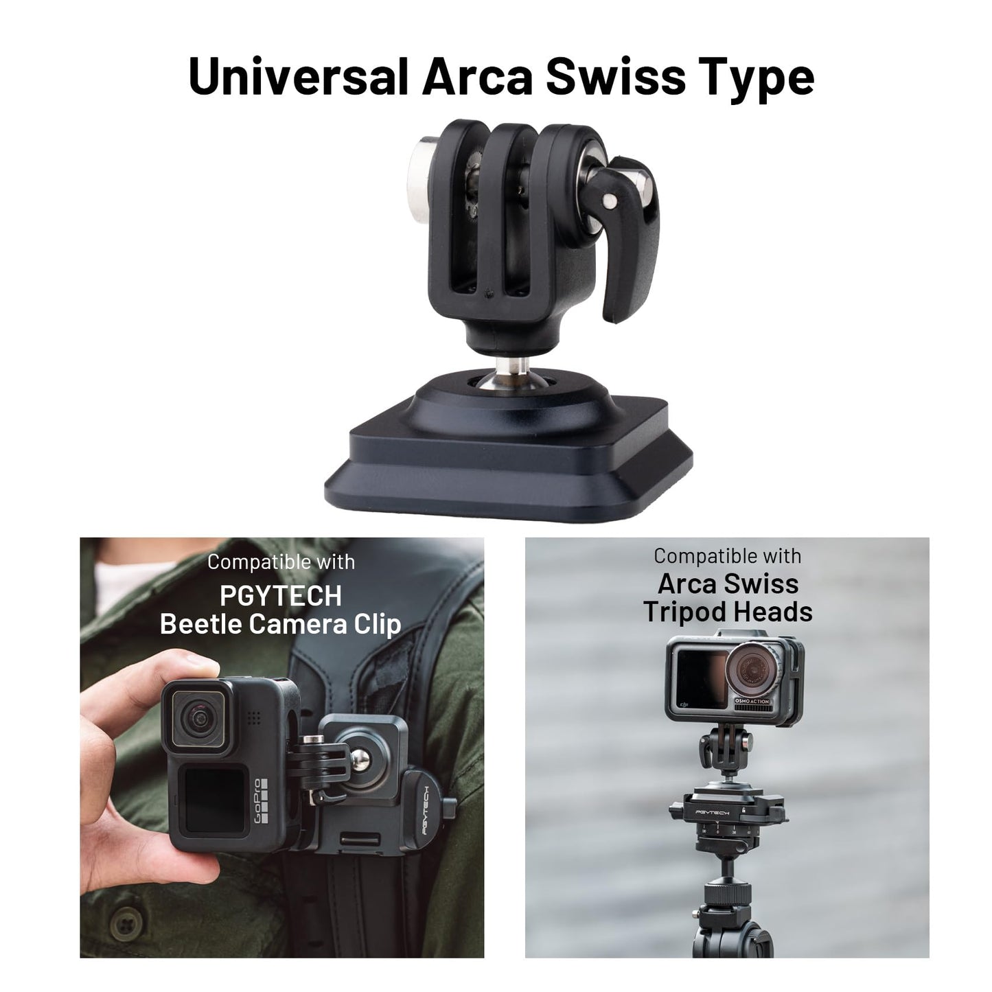 PGYTECH Action Camera Arca-Type Quick Release Plate, Aluminum Alloy Action Camera Mount for Gopro/Insta360/DJI Osmo Action/Pocket Most Action Cameras