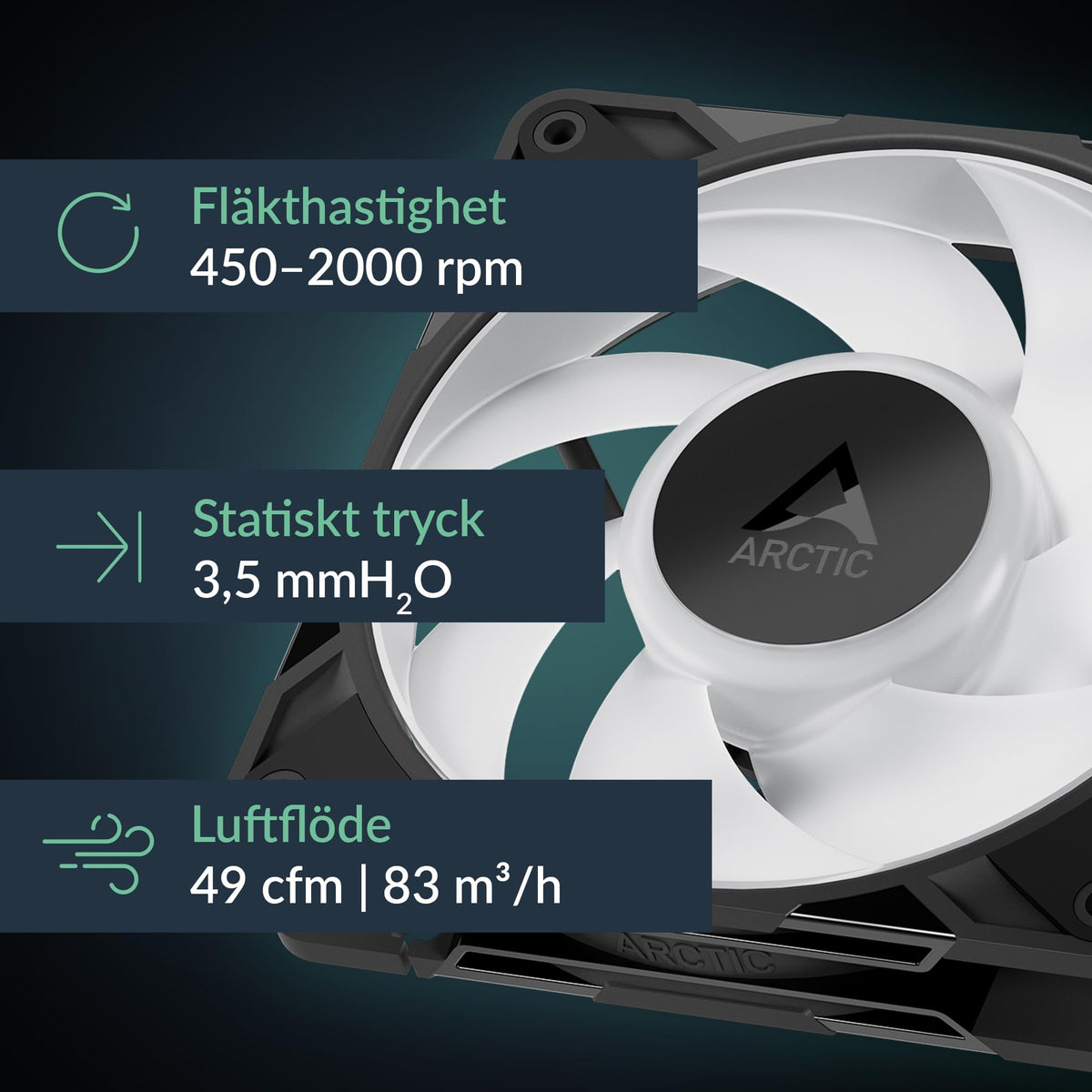 ARCTIC P12 Pro A-RGB LN - Low-Noise Premium Fan, 120 mm PWM Fan with Y-Cable Splitter, 450-2000 RPM, 0 RPM <5% PWM, 5V Digital RGB, Fluid Dynamic