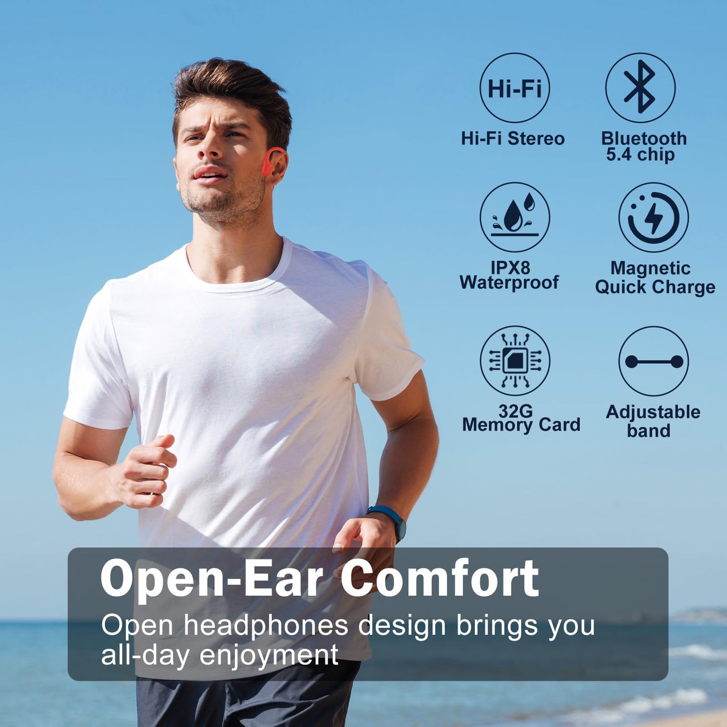 MARLALL Swimming Headphones-Bone Conduction Headphones, IP68 Waterproof Open Earphones, LiteSurge Bluetooth 5.4 Underwater Sport Earbuds with 32 GB