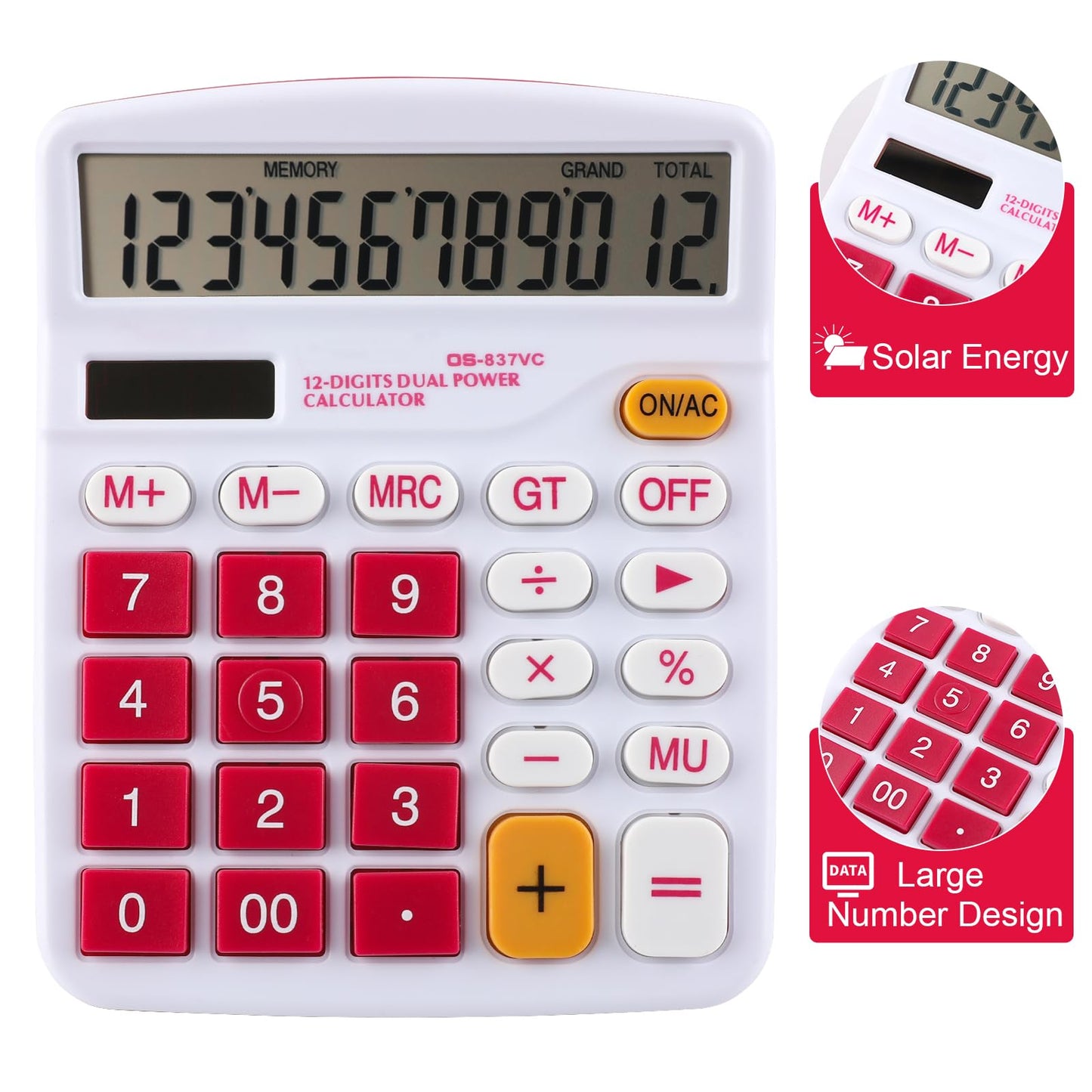 Meichoon Desktop Calculator Solar Battery Dual Power 12 Digit Large LCD Display Financial Dedicated Large Standard Function Desktop Business