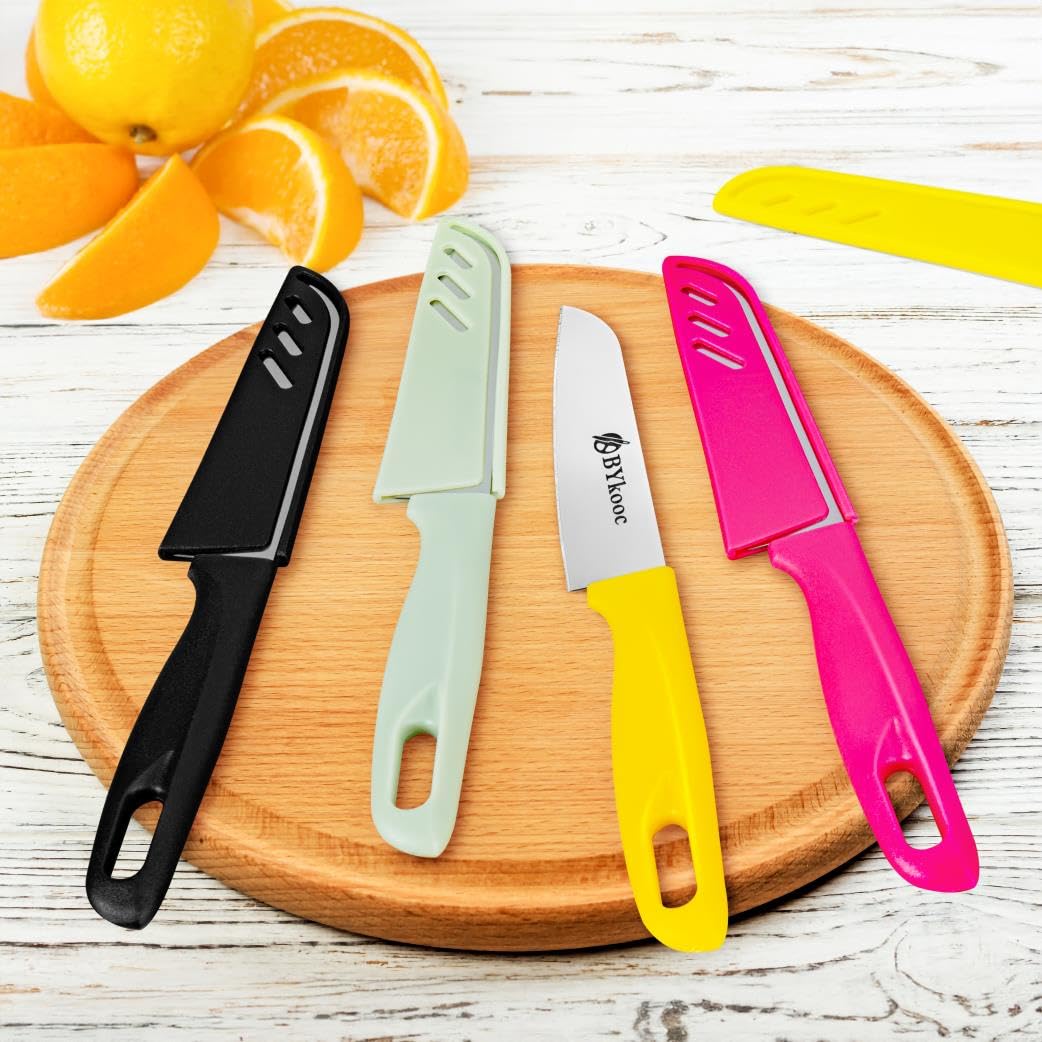 BYkooc 8-Pc Paring Knife Set – 4 Peeling Knives & 4 Sheaths, Ultra-Sharp German Steel Fruit & Veg Knives with Ergonomic Handles