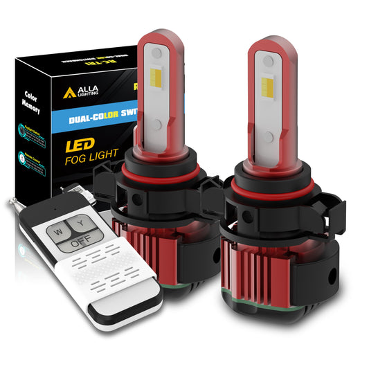 Alla Lighting PSX24W 2504 LED Switchback Fog Lights Bulbs 12276 w/Remote Control, 6000K White/3000K Yellow Dual Color Easy Switch, Xtreme Super Bright