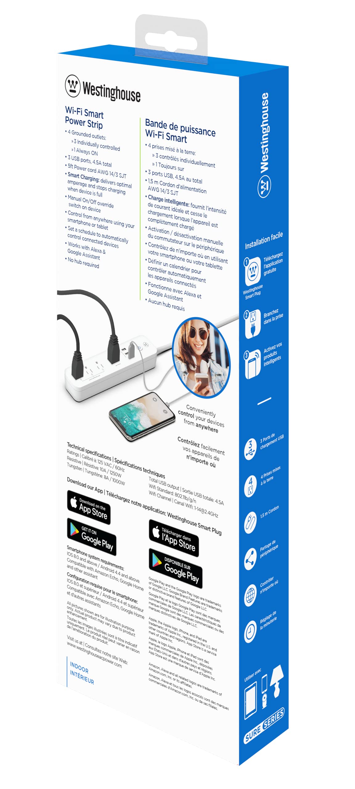 Westinghouse 94012 WH-320 Wi-Fi Smart Power Strip, Compatible with Alexa, Google Home & IFTT, No Hub Required, White