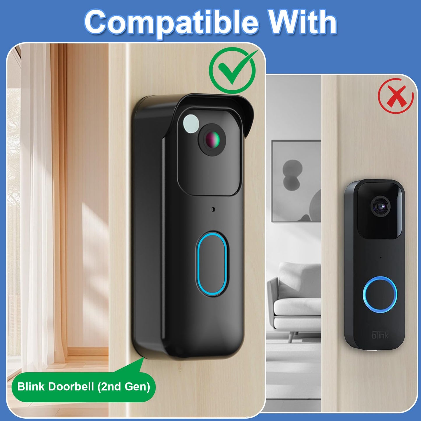 No-Drill Adhesive Doorbell Mount Compatible with Blink Doorbell (2nd Gen), Door Mounting Holder Bracket Accessories, Not Block Motion Sensor
