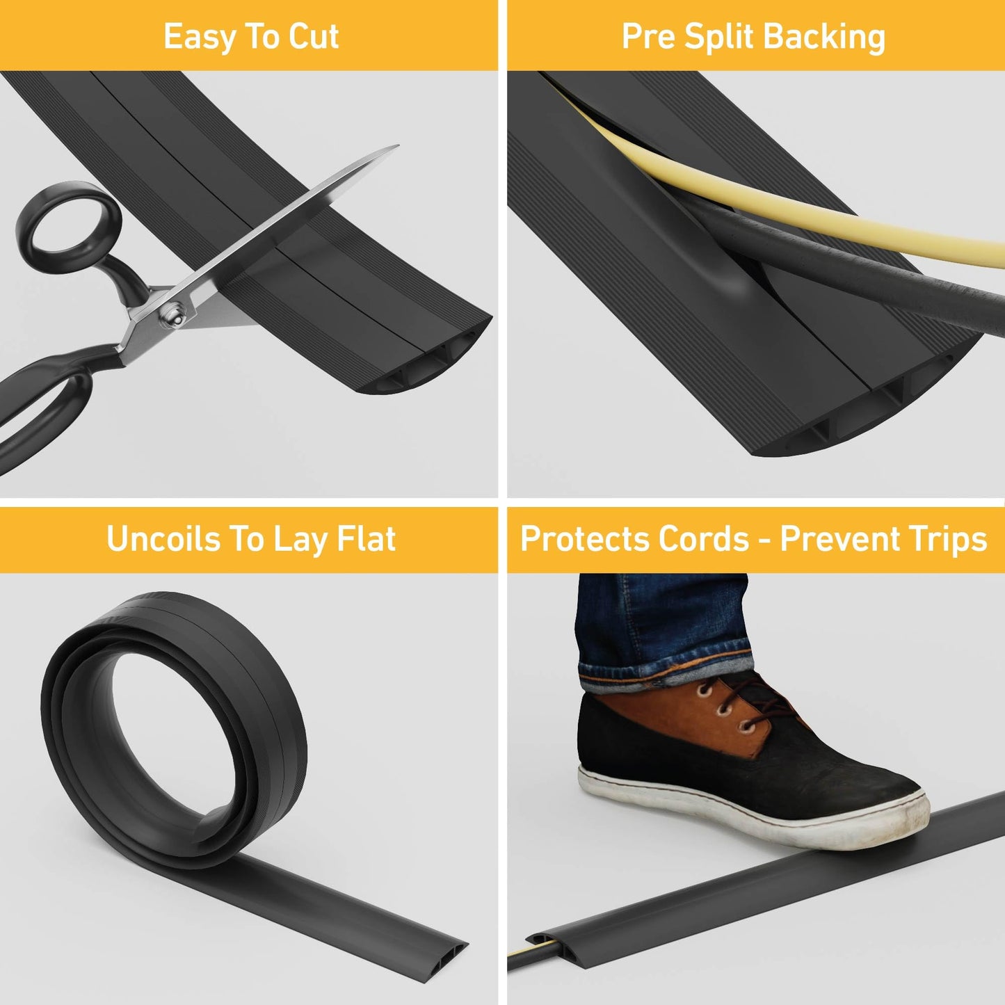 D-Line 6ft Floor Cord Cover, Cable Protector, Hide Extension Cords, Protect Cords, Prevent Cable Trips, Heavy Duty Cord Hider - Cable Cavity = 0.63"