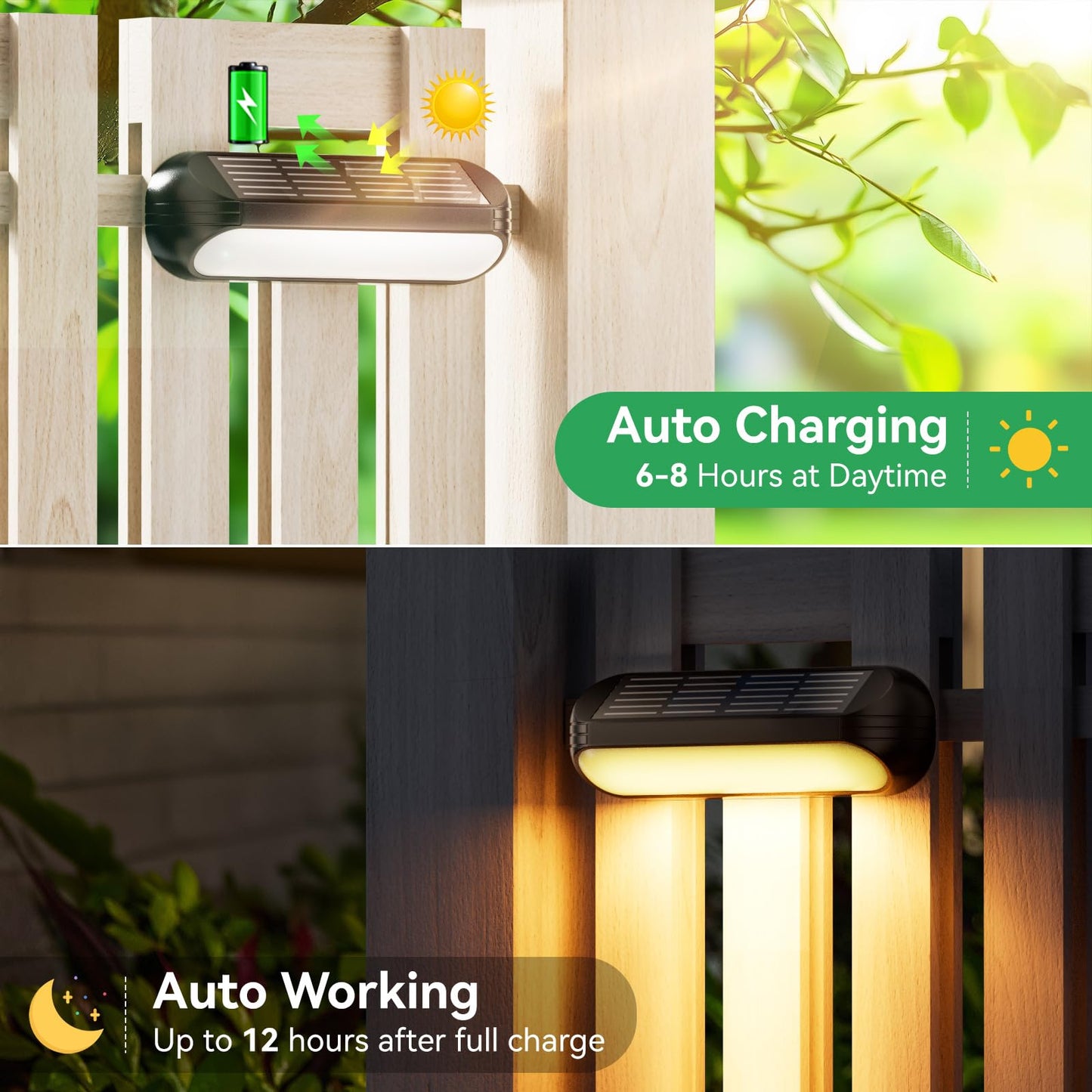 Ahaorigin Solar Outdoor Lights for Deck 4 Pack, Upgraded RGB Solar Fence Lights with Color Changing & Warm White Mode, Waterproof LED Solar Powered
