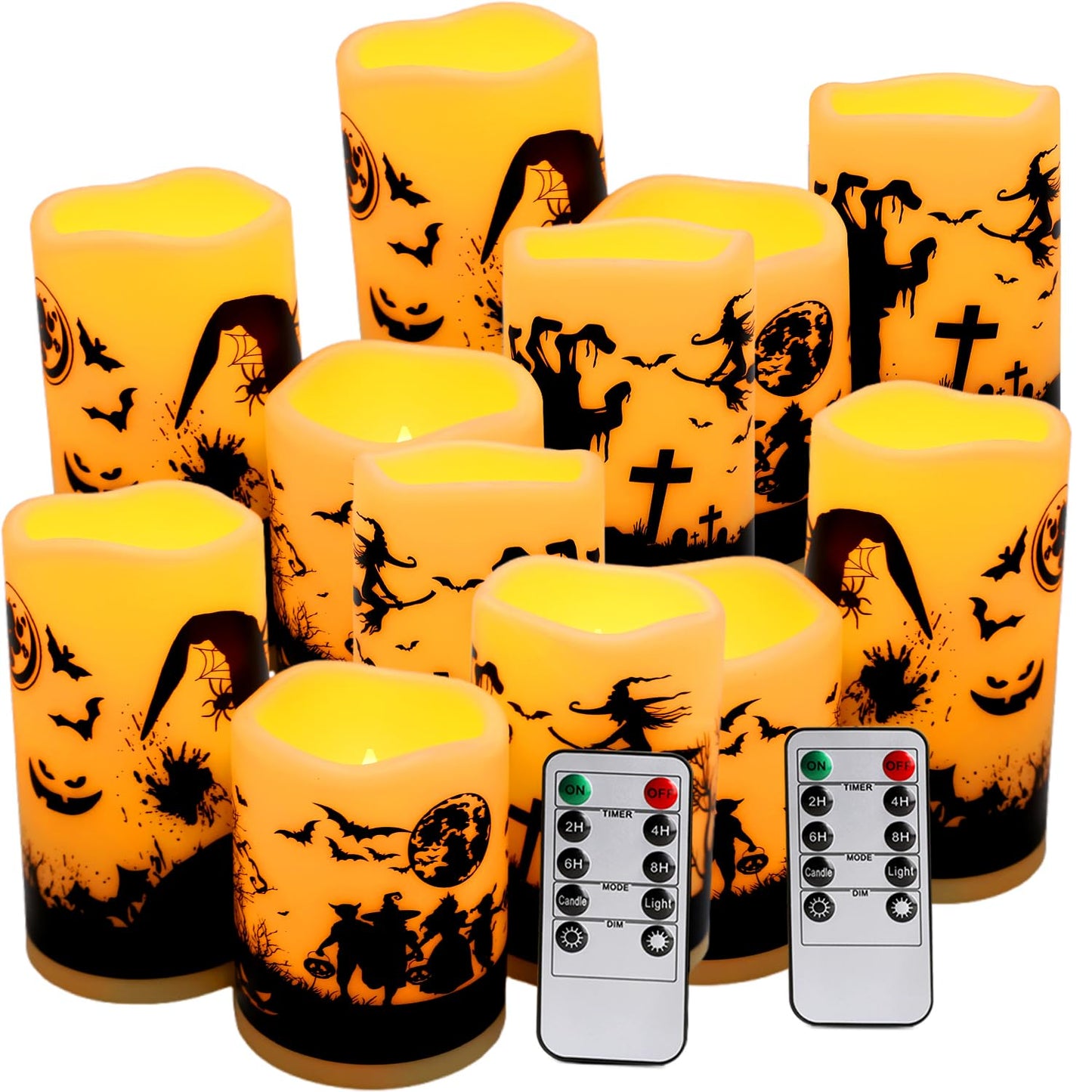 CLTNIKET 12-Pack Halloween Ink Painting Large Electronic Waxes with Remote Control, Flameless LED Candles for Halloween Spooky, Halloween Ambient