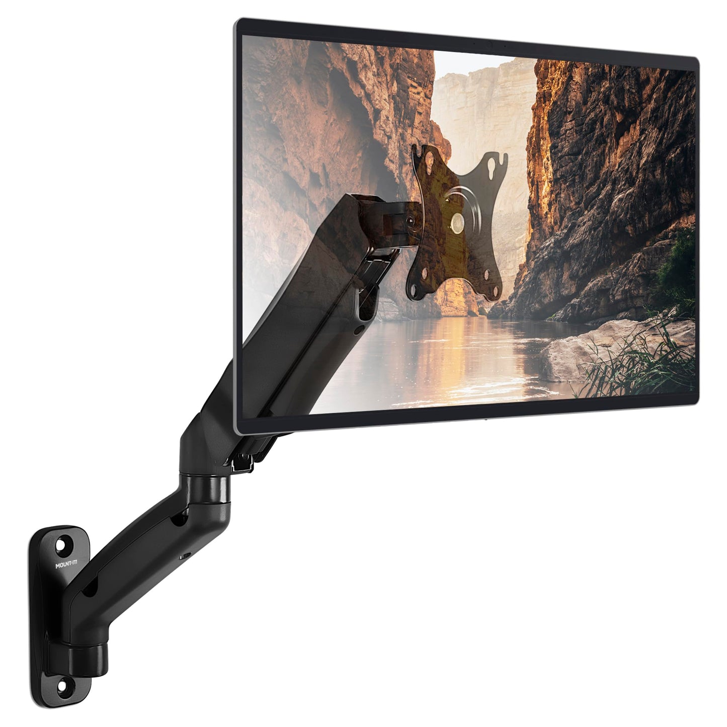 Mount-It! Monitor Wall Mount Arm, Full-Motion Gas Spring, Fits 13-32? Screens up to 14.3 lbs, VESA 75x75 & 100x100, Tilt Swivel Rotate, Single-Stud