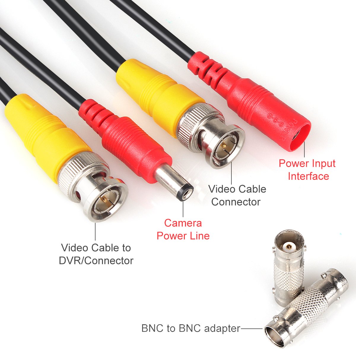 BNC Cable, 200ft 4Pack All-in-One Siamese Video and Power Security Camera Wire Cord with 2 Female Connectors for All Max 5MP HD CCTV DVR Surveillance