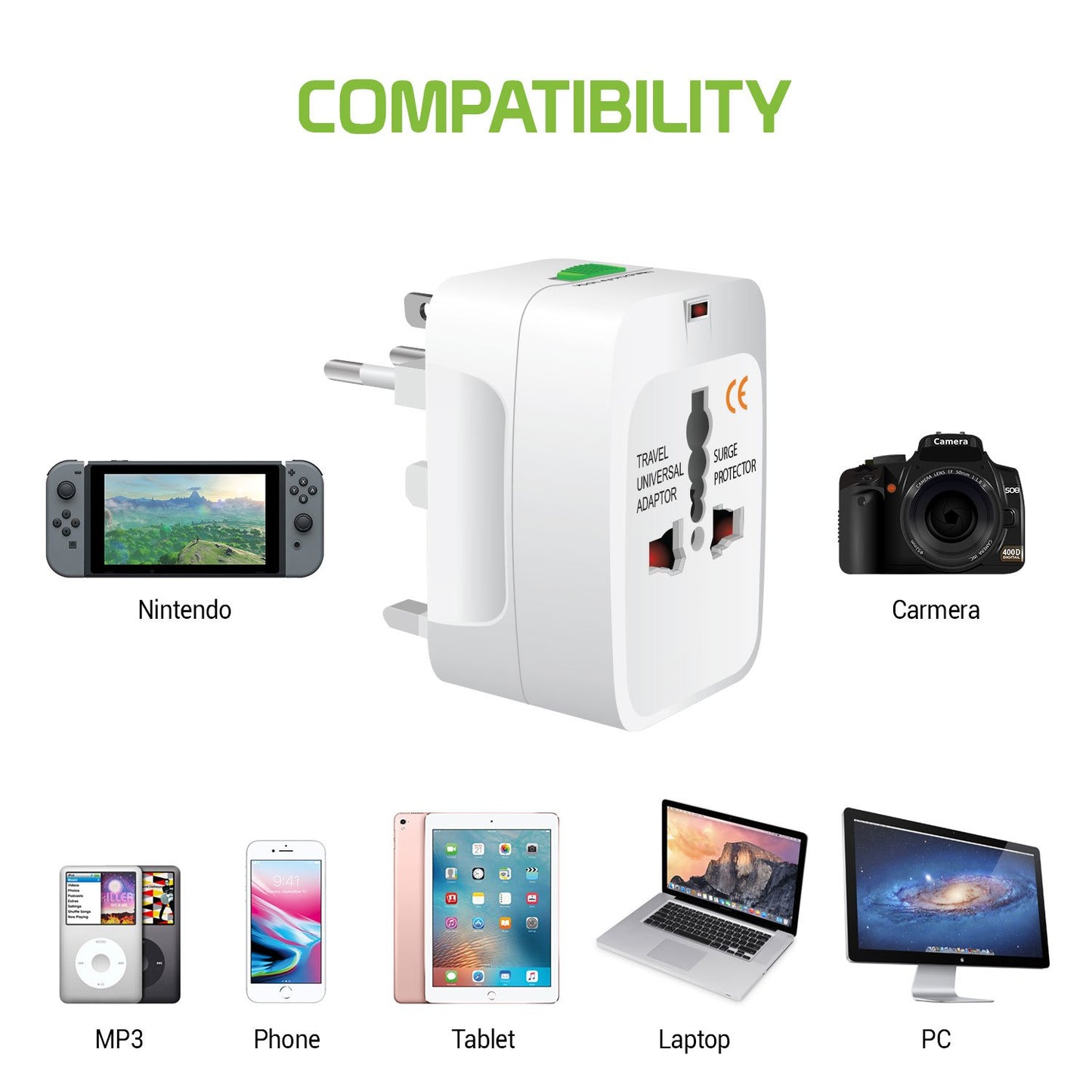 Travel Adapter, Universal All-In-One Worldwide International Travel Plug Converter-USA EU AUS/NZ UK Europe Asia And Works on All Country