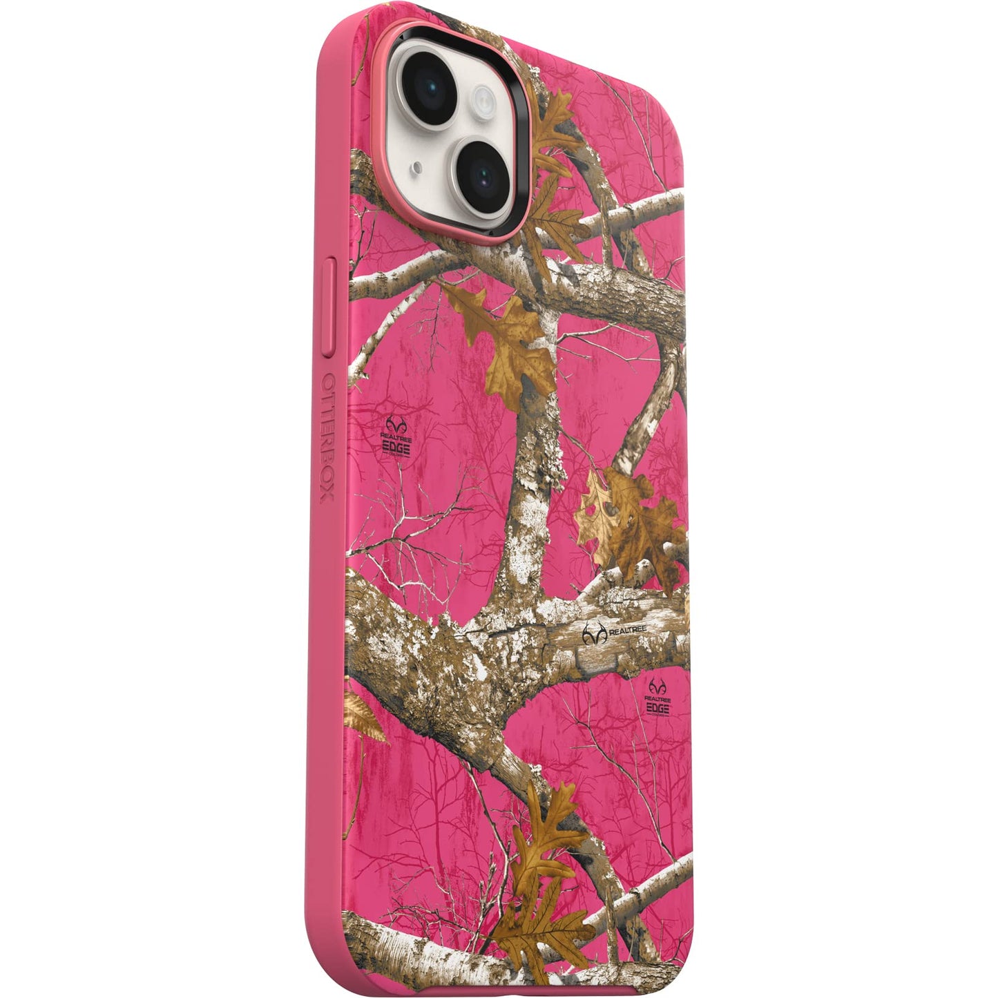 OtterBox iPhone 14 Plus Symmetry Series+ Case - REALTREE FLAMINGO PINK (Camo), ultra-sleek, snaps to MagSafe, raised edges protect camera & screen