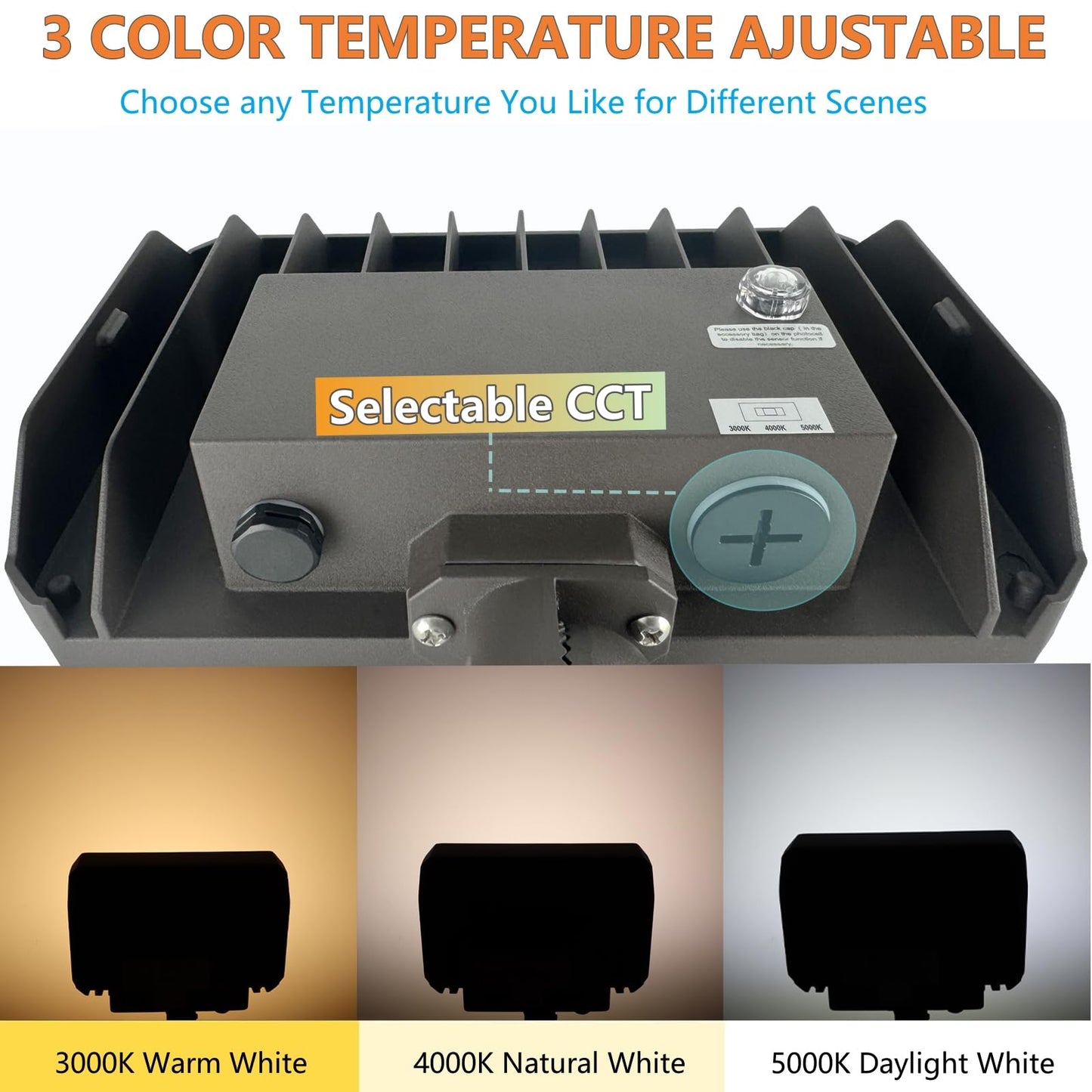 WHLED 2Pack Dusk to Dawn Outdoor 100W LED Flood Light with Knuckle & Plate Mount, 3000K/4000K/5000K Color Selectable, ETL Commercial LED Security
