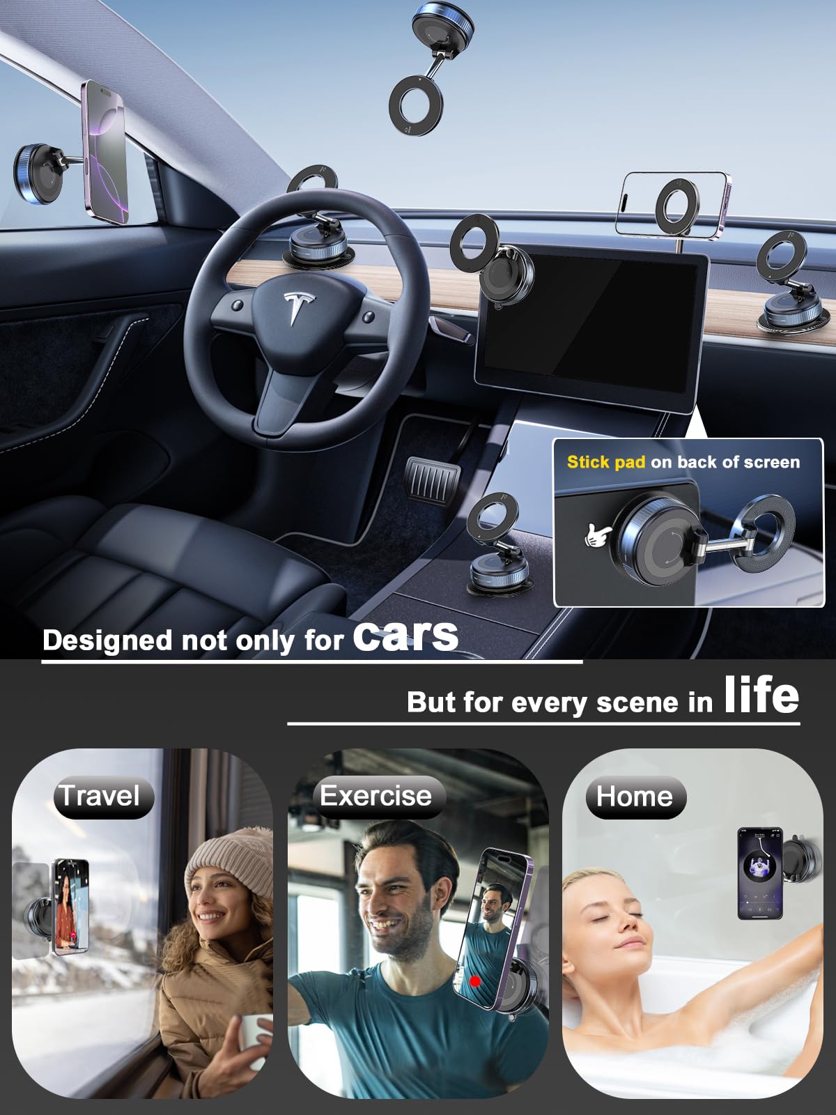 snanlen Upgraded 360° Vacuum Magnetic Phone Holder, Magnetic Car Phone Mount, Hands-Free Suction Cup Phone Holder for Car/Gym/Mirror/Shower, Car Mount