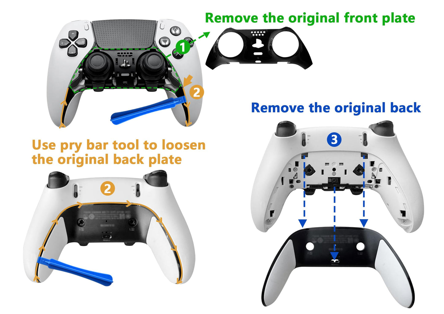 Replacement Back Shell Cover Trim forDualSense Edge Controller Compatible withPS5 DSE- Clip-On Housing with OEM-Spec Soft Rubber Grip, Fixes Yellowing