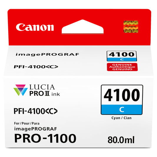 Canon PFI-4100 Genuine Cyan Ink Tank, Compatible with imagePROGRAF PRO-1100 Printers