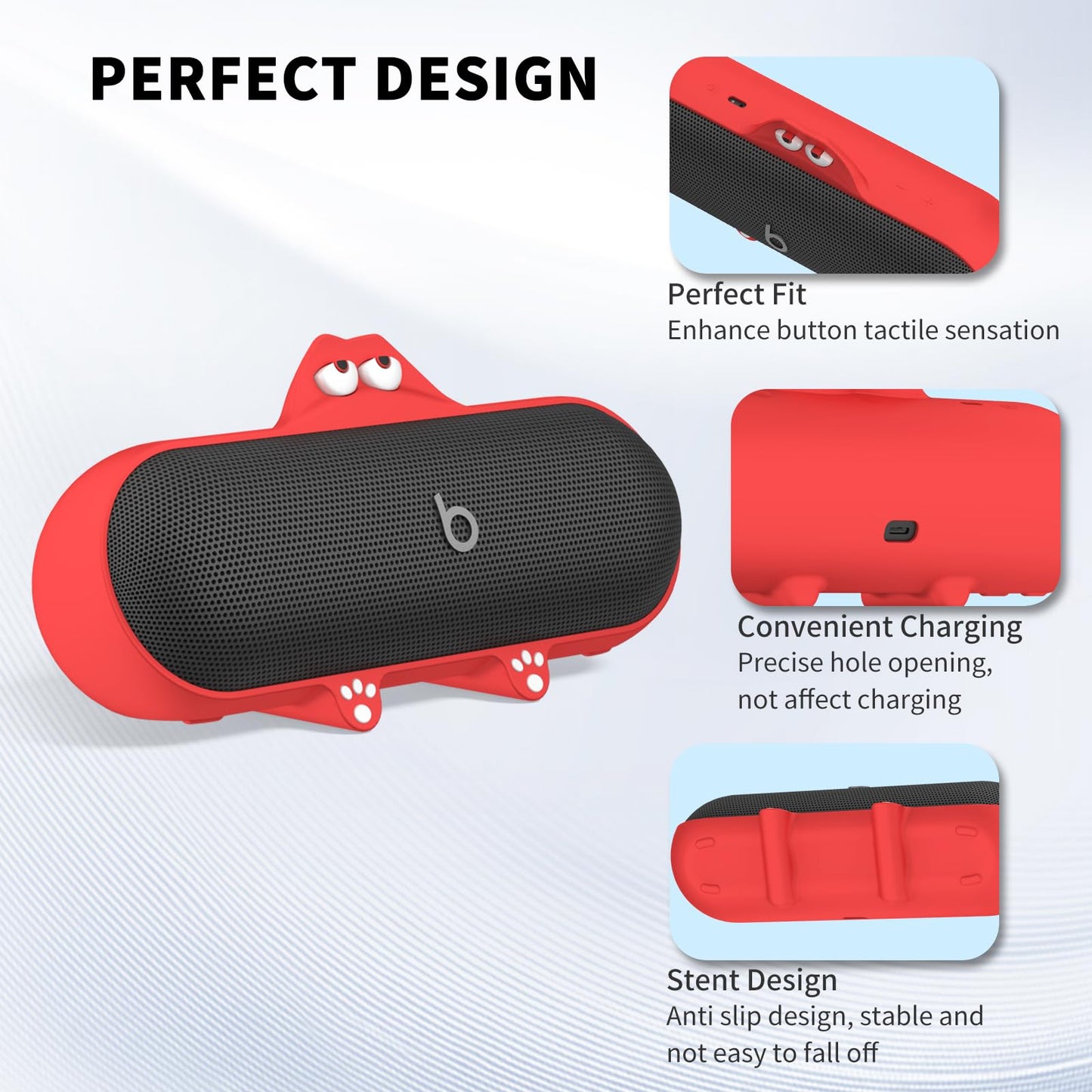 Silicone Kawaii Cute Case for Beats Pill Wireless Bluetooth Speaker, Anti-Scratch Protective Sleeve Compatible With Beats Speaker (Red)