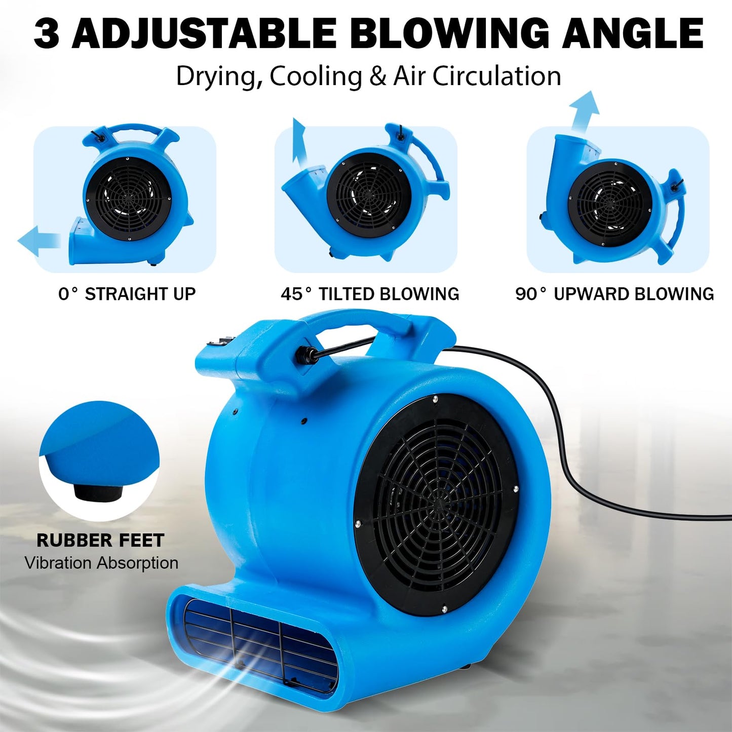 Mounto 1/2hp Air Mover Floor Drying Blower Fan - Powerful 1/2HP Motor Carpet Dryer, 2200 CFM Air Flow, Lightweight Design, 2-Speed Settings