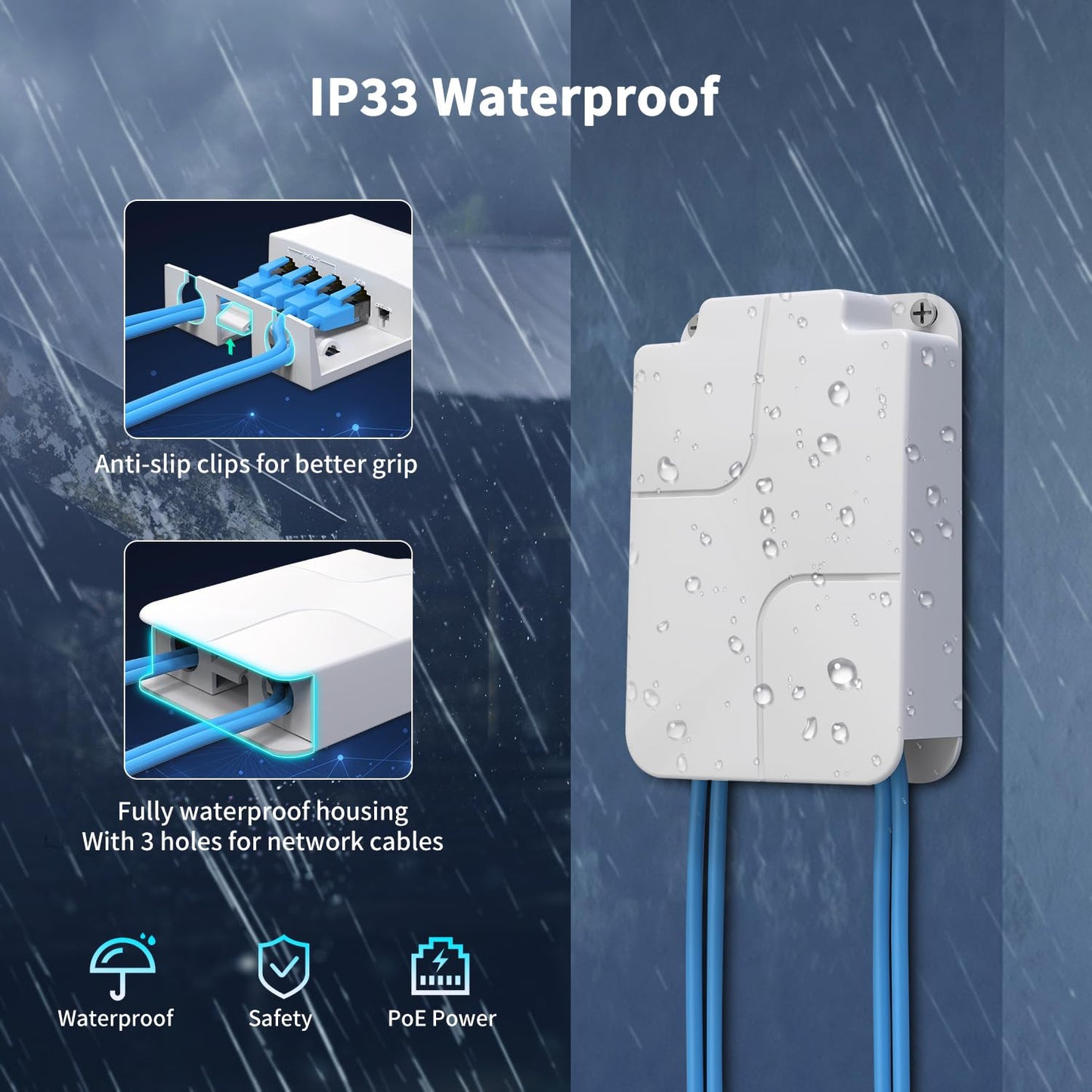 Outdoor Gigabit PoE Extender 1 in 3 Out, NICGIGA 4 Port PoE Repeater Waterproof, Vlan, Extend 100 Meters(328 ft), IEEE 802.3af/at Power Over Ethernet