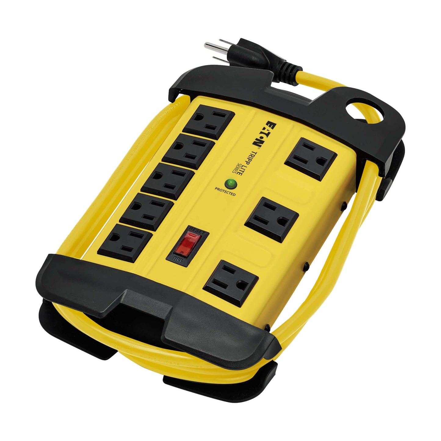 Tripp Lite Eaton TLM825SA Heavy Duty Power Strip with Surge Protection, 8 Outlets, 3900 Joules, Yellow Metal Housing, 25ft Cord, Keyhole Mounting