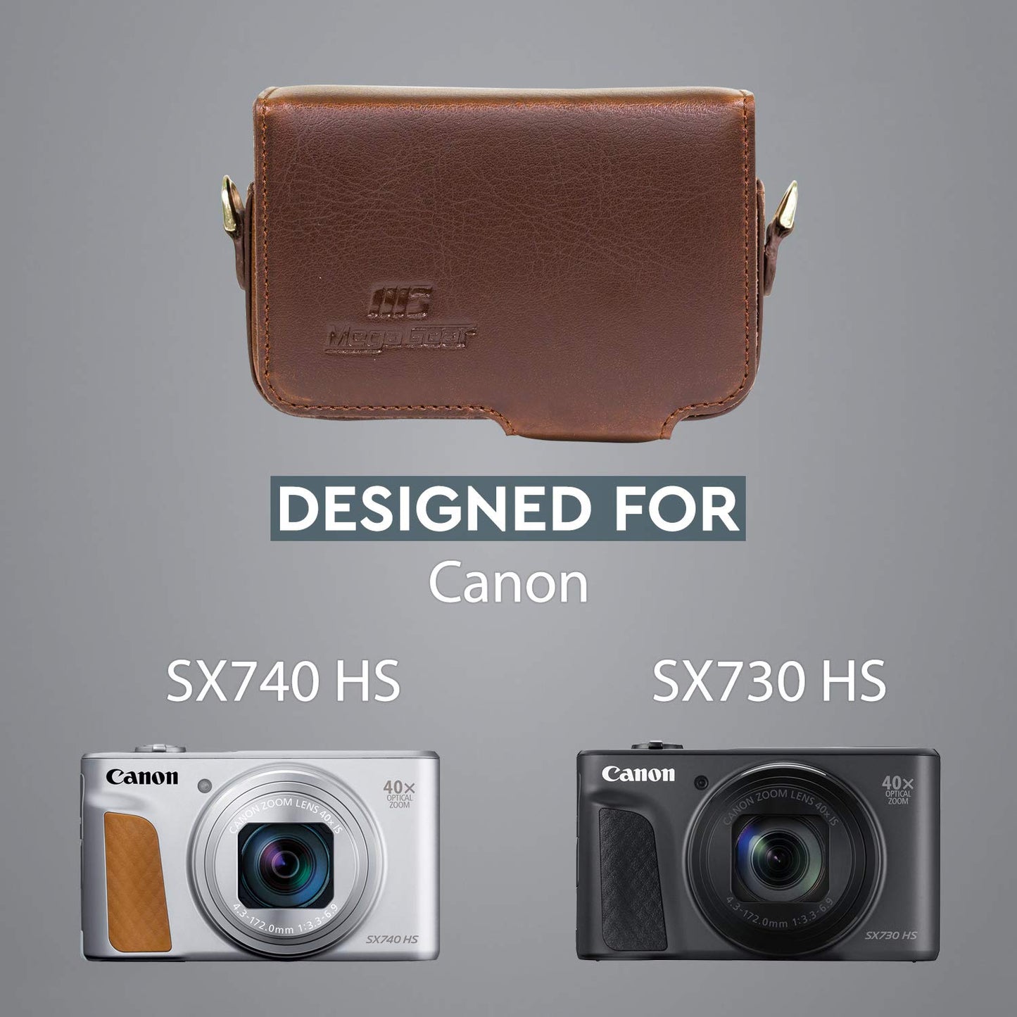 MegaGear Leather Camera Case with Strap Compatible with Canon PowerShot SX740 HS, SX730 HS, Dark Brown