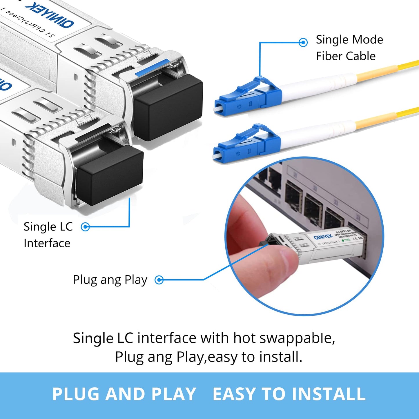 A Pair of 10G SFP LR BIDI Module, BIDI GBIC 1330nm-TX/1270nm-RX, SMF, up to 10 km Compatible with Cisco SFP-10G-BXD-I/SFP-10G-BXU-I, for Cisco