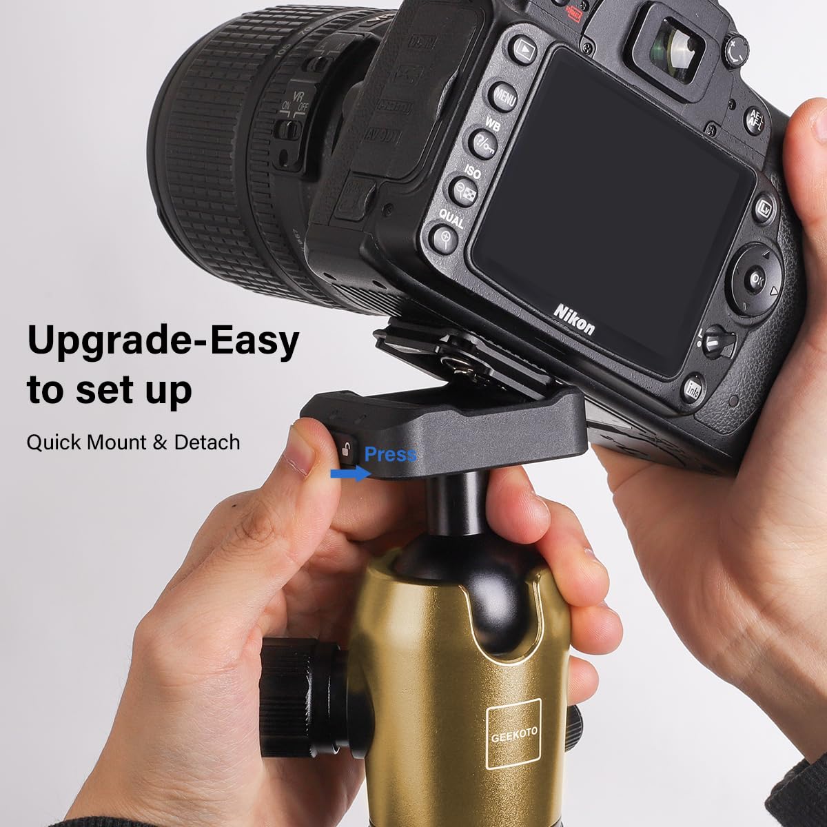 Geekoto 73-Inch Camera Tripod - Lightweight DSLR Tripod with 360° Ball Head & Quick Release Plate, Supports Up to 33.07 lbs, Portable for Travel