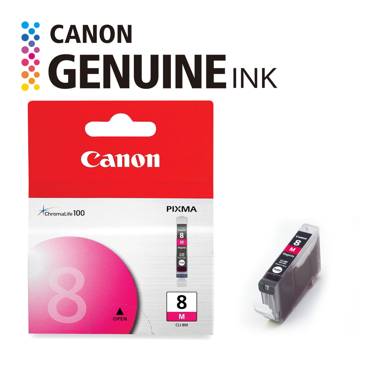 Canon CLI-8 Genuine Magenta Ink Tank, Compatible with iP3500, iP3300, MP970, MP960, MP950, MP800R, MP830, MR810, MP800, MP500, MX850, MX700, MP610