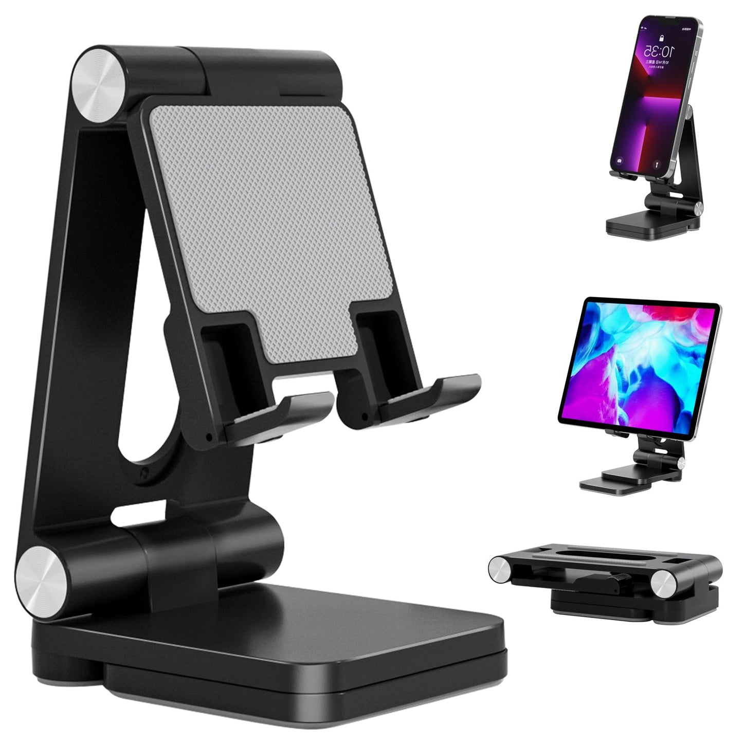 Fanlory Folding Cell Phone Stand,Laptop Stand, Adjustable Height and Angle Foldable Cell Phone Stand Holder for Desk, Taller iPhone Stand Compatible