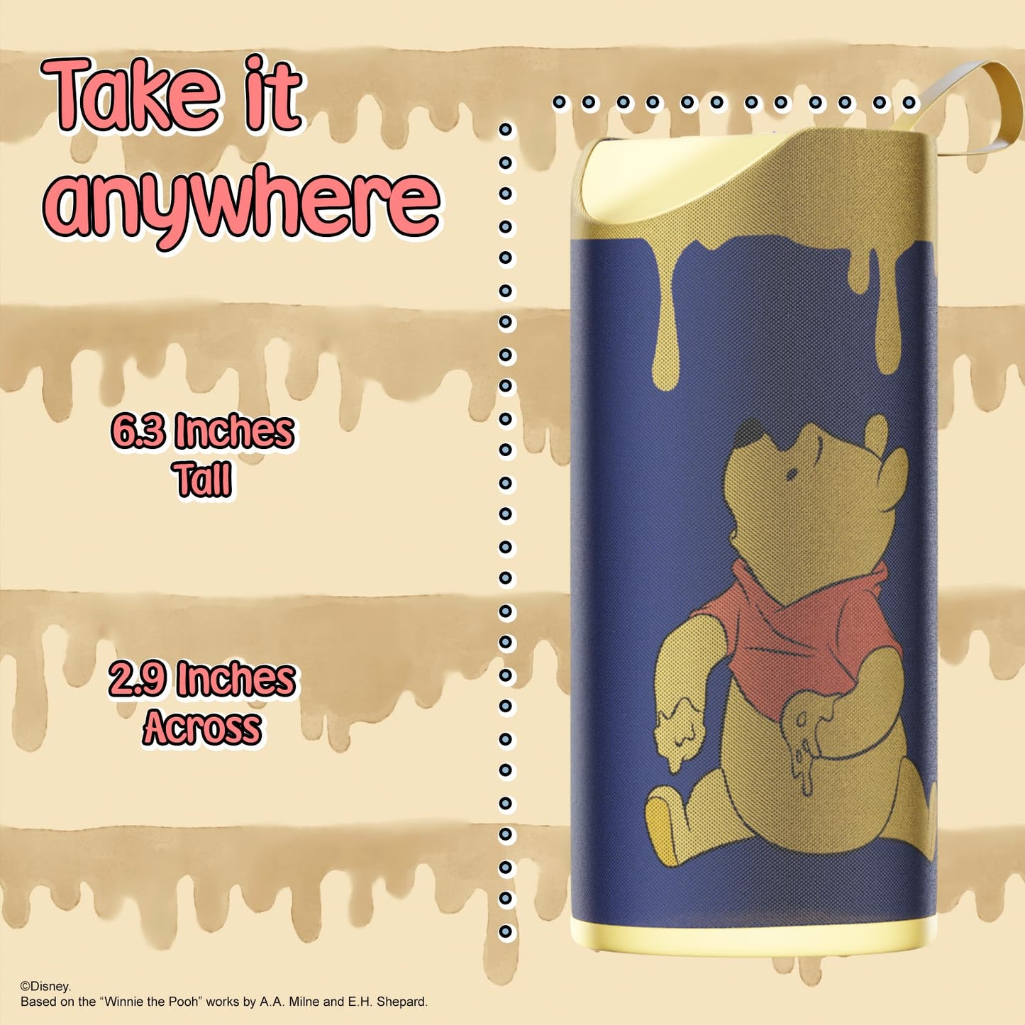 iJoy Disney Winnie The Pooh Wireless Bluetooth Speaker- Splashproof Rechargeable Wireless Speaker w/ 3Hrs Playtime/SD Slot/FM Radio | Classic Winnie