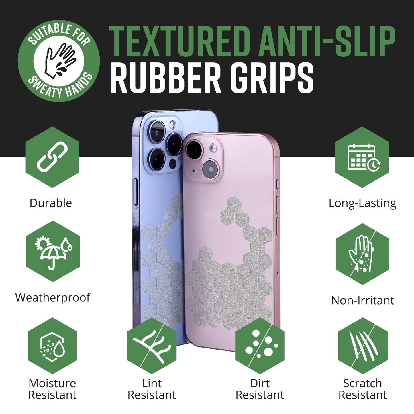 Dragon Grips Clear Rubber Grip Tape - 84 Precut Hex Griptape Stickers (Pack of 1), Non-Slip Adhesive for Cell Phones, Controllers, Guns, and Mouse