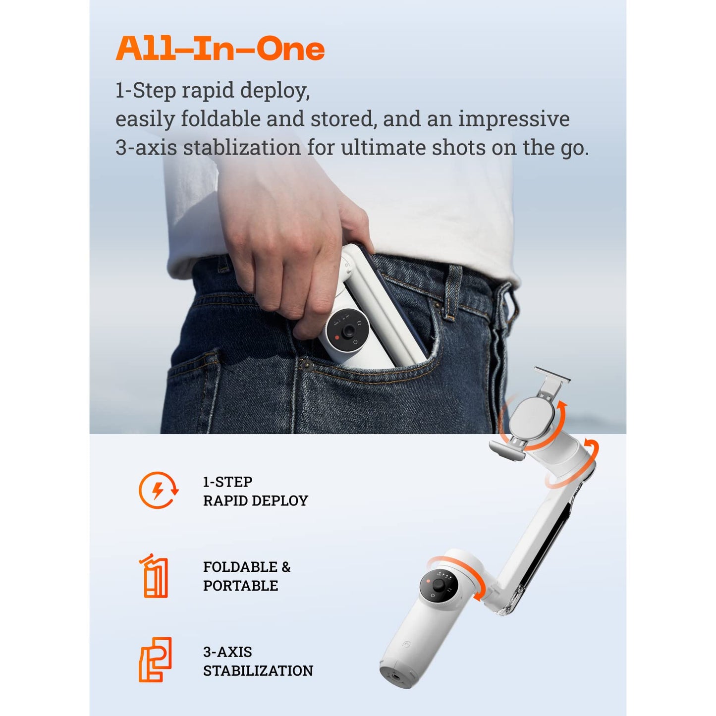 Insta360 Flow Gimbal Stabilizer for Smartphone, Official Sticker Kit - AI-Powered Gimbal, 3-Axis Stabilization, Built-in Tripod, Portable & Foldable