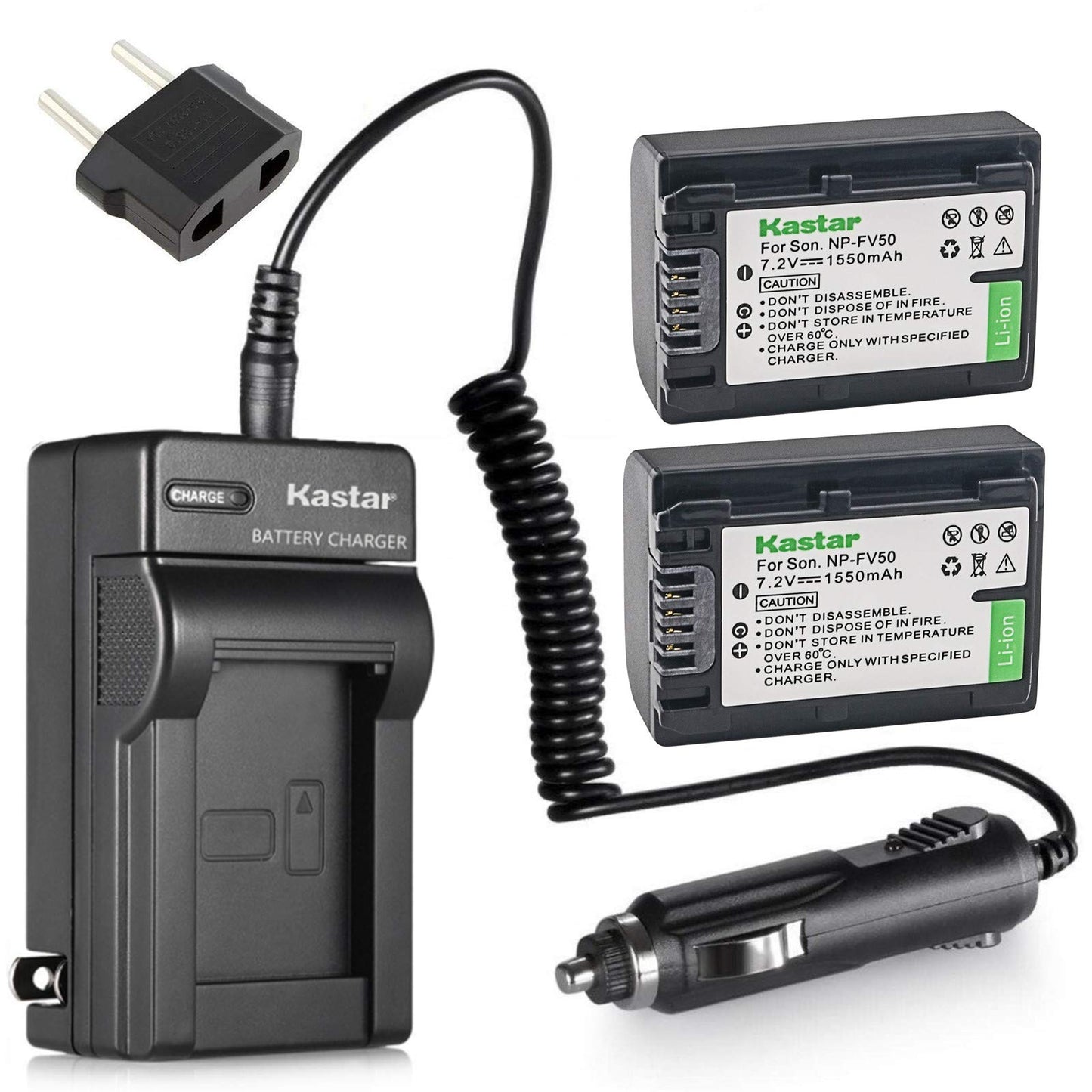 Kastar Battery 2 Pack + Charger for Sony NP-FV30 NP-FV40 NP-FV50 & Sony Handycam HDR-CX380 430V 900 580V 760V HDR-PJ540 650V HDR-PV710V 790V 810