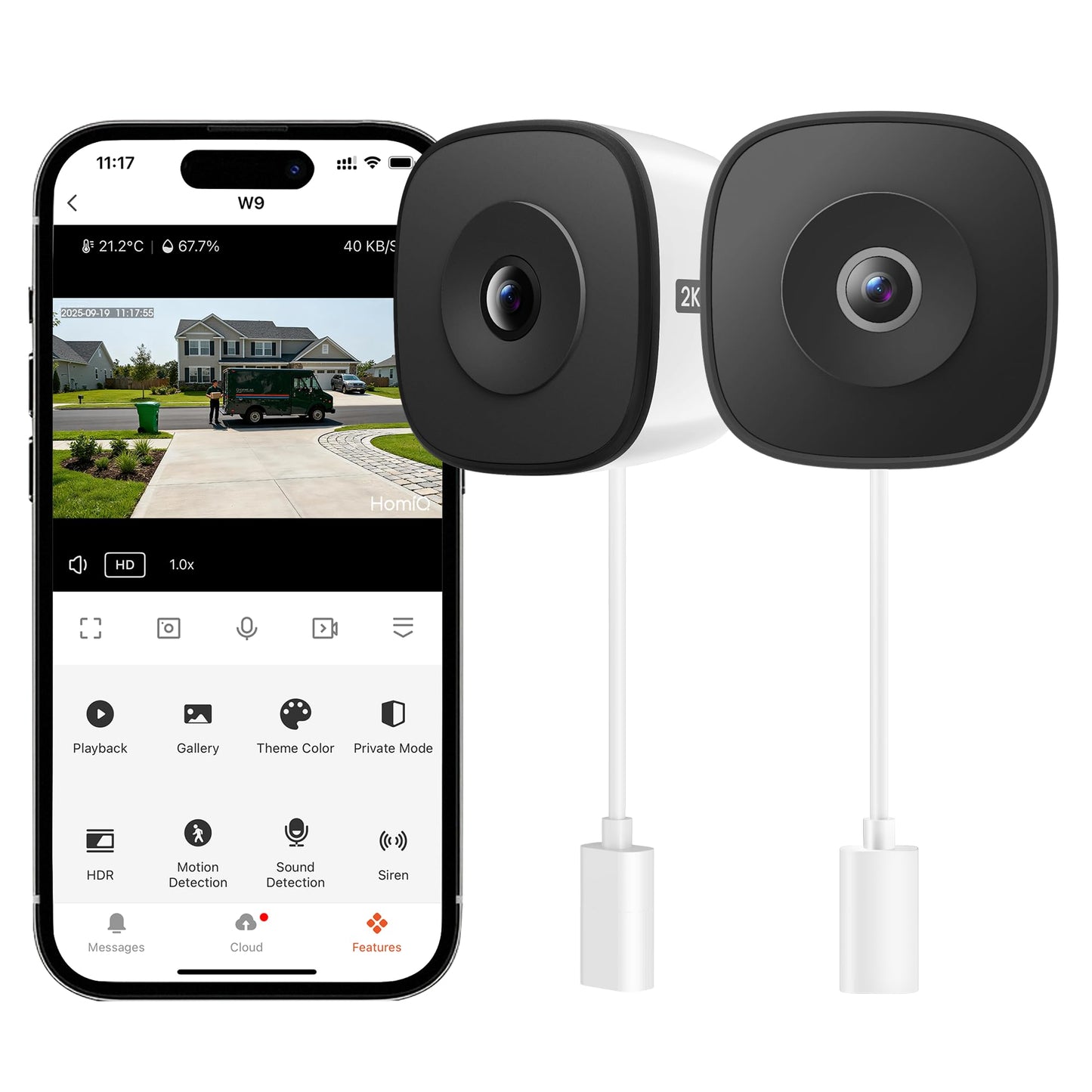 HOMIQ LIFE Window Security Camera 2K, Indoor WiFi Cameras 2.4GHz/5GHz, 2 Pack with Colorvue AI Color Night Vision, Person Detection with Auto-Focus
