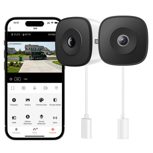 HOMIQ LIFE Window Security Camera 2K, Indoor WiFi Cameras 2.4GHz/5GHz, 2 Pack with Colorvue AI Color Night Vision, Person Detection with Auto-Focus