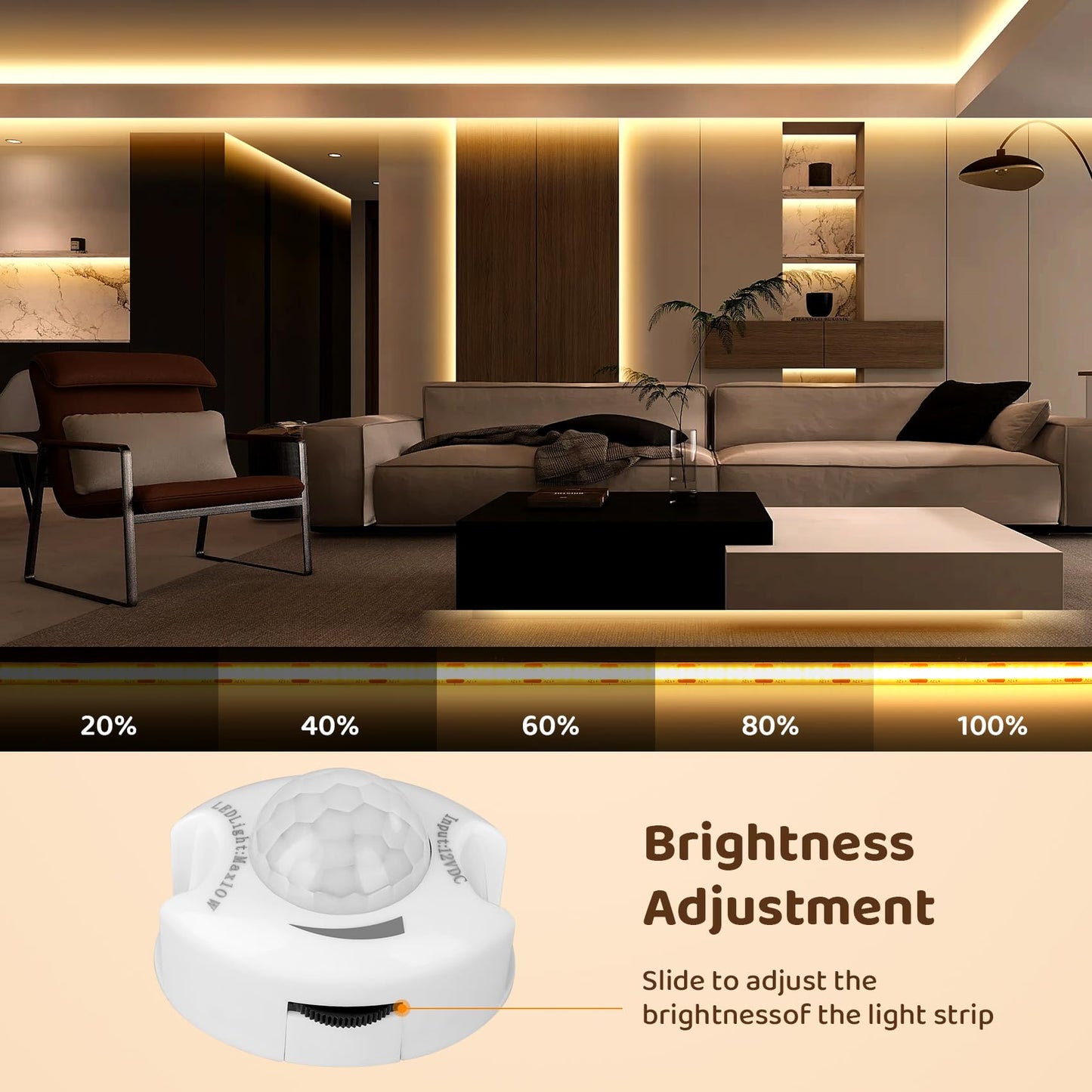 Taormey Motion Activated COB LED Strip Bed Lights, 2 x 6.56Ft Warm White COB LED Strip Motion Sensor Under Bed Lights,12V Dimmable Motion Sensor Night