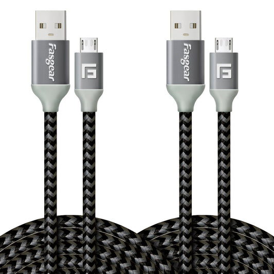 Fasgear Micro USB Cable 10ft 2 Pack 2.4A Fast Charging Android Phone Charger Cord Braided Micro-B 2.0 Cable Compatible for PS4 X-Box One