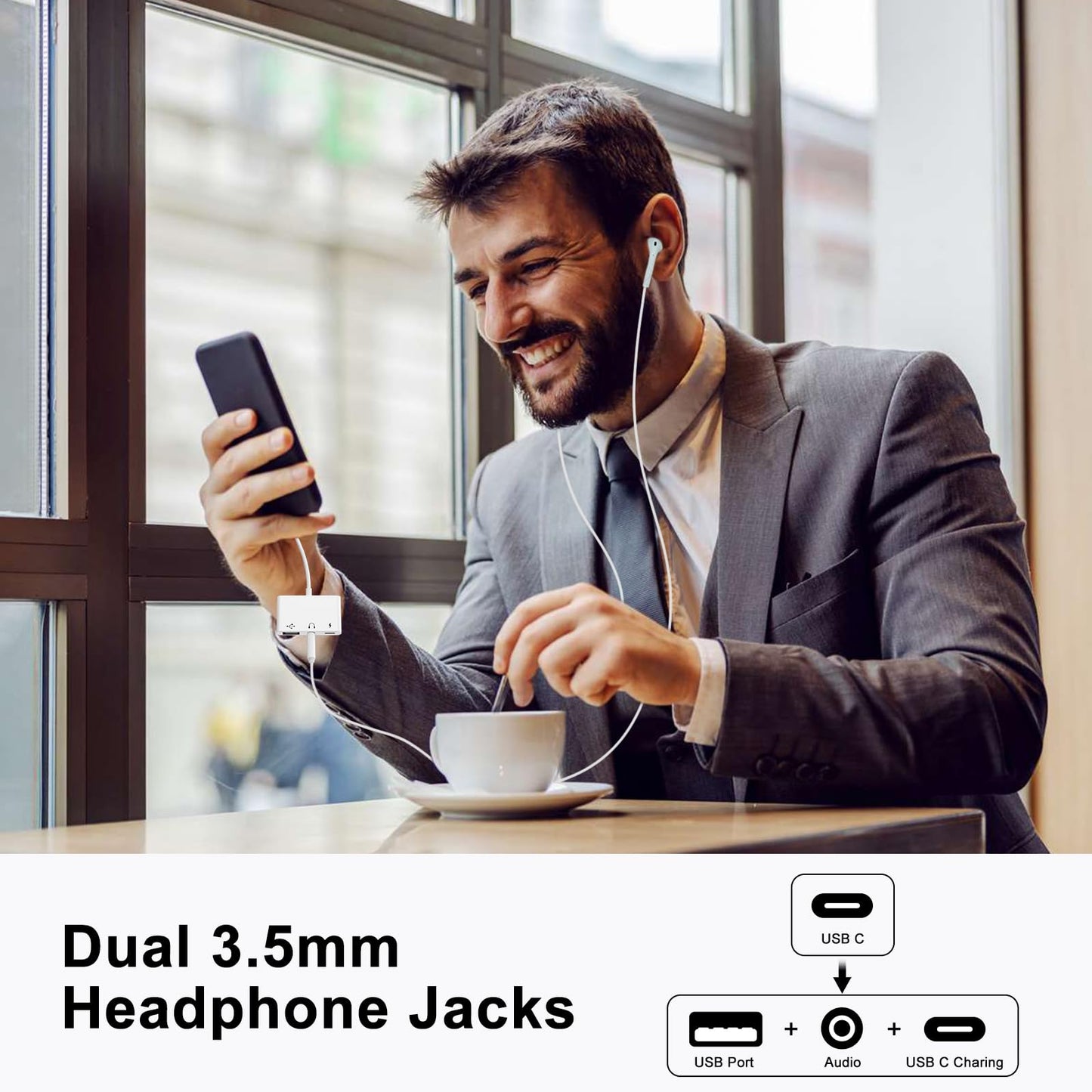 USB C to USB Adapter with 3.5mm Headphone Jack and 60W PD Fast Charging, OTG Cable Adapter, Type C to Audio Splitter for i-Phone 17/16/15 Sam-sung