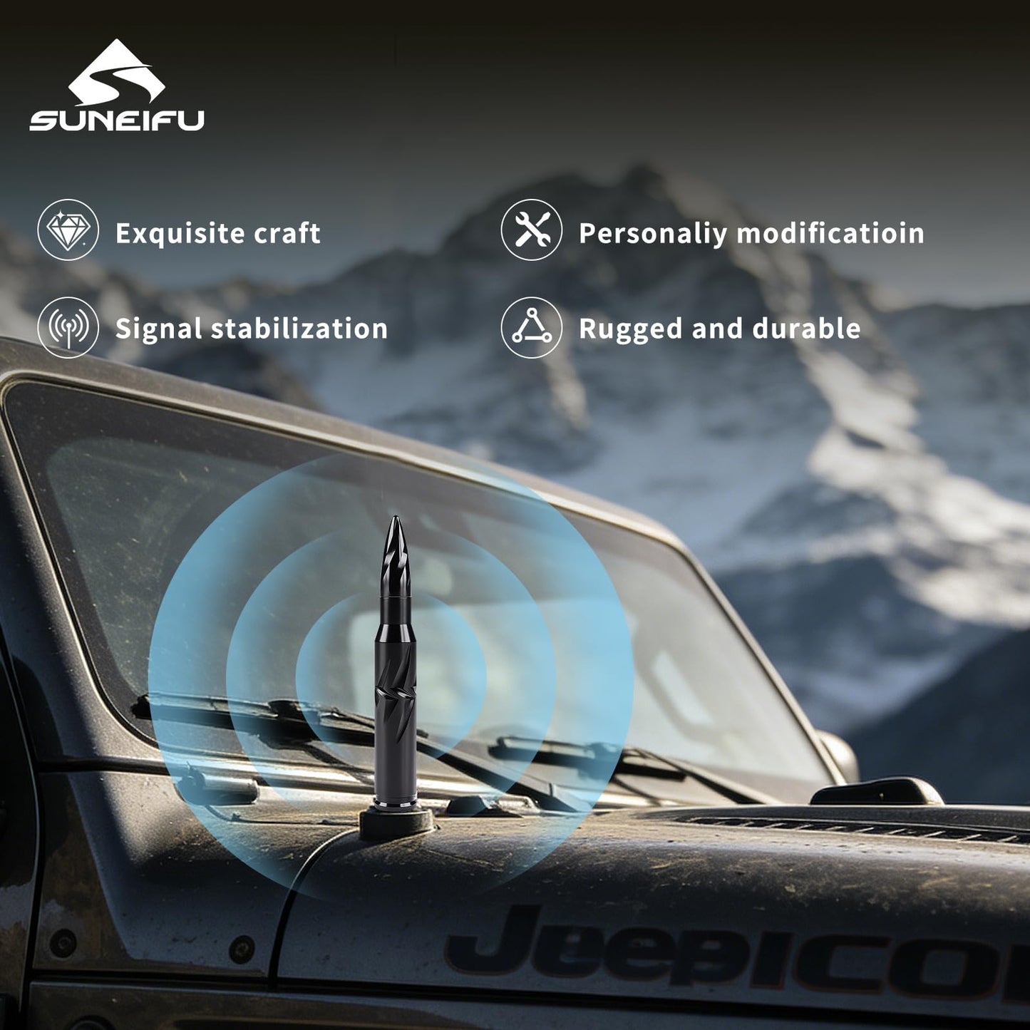 SUNEIFU Car Antenna, Short Stubby Bullet Style Mast Replacement, Premium Signal Reception Waterproof Car Stereo Aerial Compatible with Ford, Dodge
