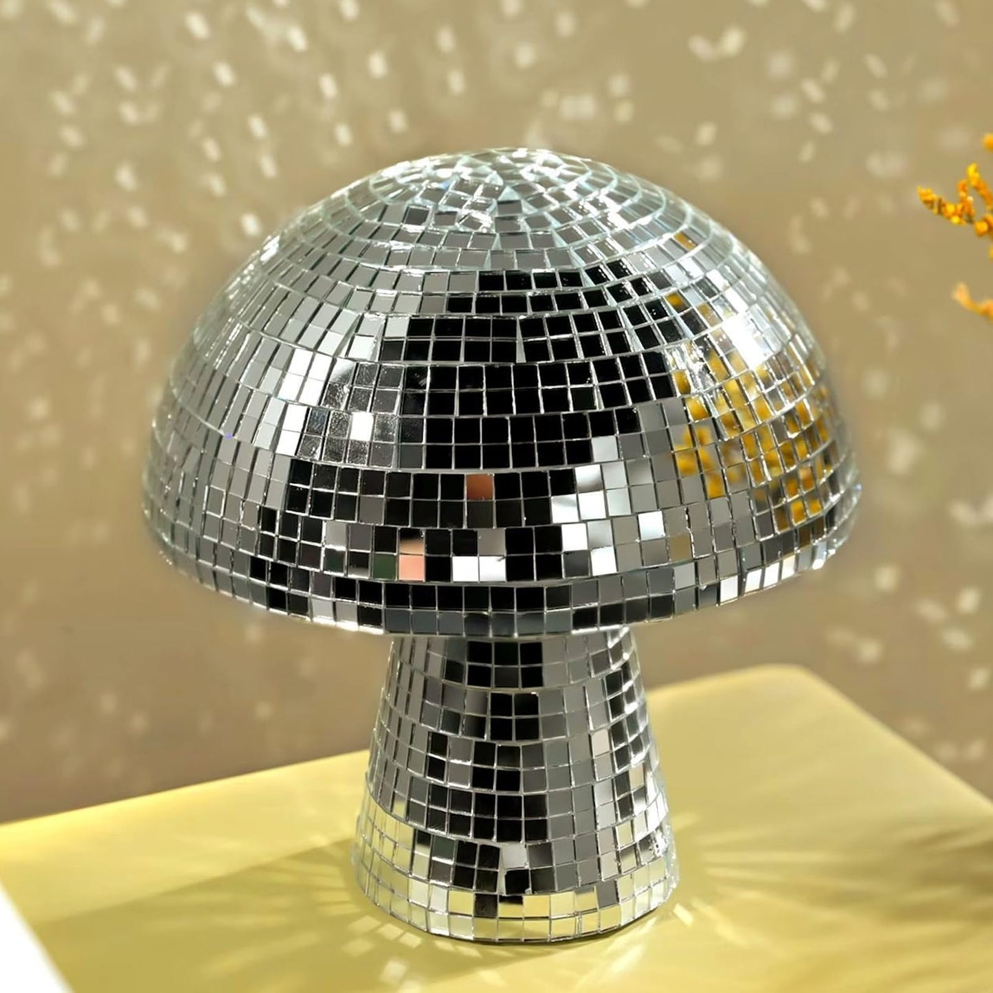 Mushroom Disco Ball Creative Silver Freestanding Mushroom Shape Disco Ball,Reflective Sliver Mirror Glitter Lights for Party, Bedroom,Stage