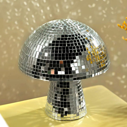 Mushroom Disco Ball Creative Silver Freestanding Mushroom Shape Disco Ball,Reflective Sliver Mirror Glitter Lights for Party, Bedroom,Stage