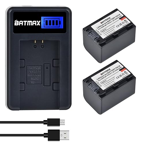 Batmax 2Packs NP-FH70 Battery(3000mAh) + LCD USB Charger for Sony NP-FH30 NP-FH50 NP-FH70 NP-FH90,NP-FH100 Batteries;Sony Handy Cam DCR-DVD850 SX40