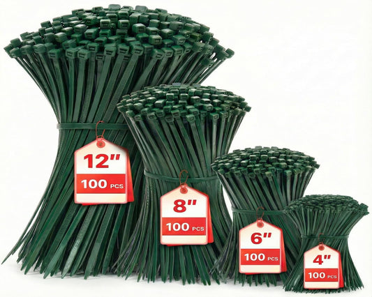 Zip Ties Assorted Sizes(4”+6”+8”+12”), 400 Pack, Green Cable Ties,Multi-Purpose Self-Locking Nylon Cable Cord Management,Plastic Wire Ties for indoor