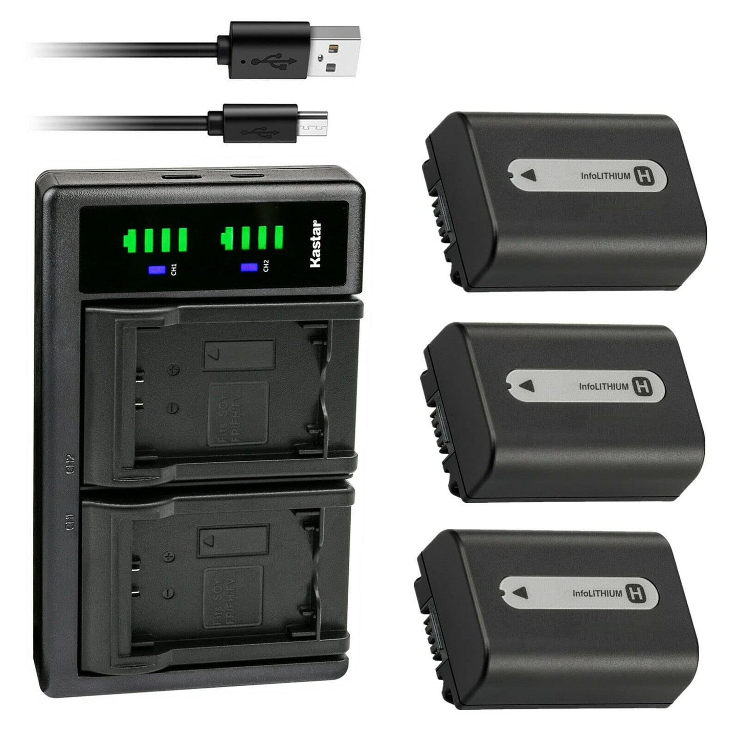 Kastar 3-Pack NP-FH50 Battery and LTD2 USB Charger Replacement for Sony DCR-SR36, DCR-SR37, DCR-SR38, DCR-SR40, DCR-SR42, DCR-SR45, DCR-SR46