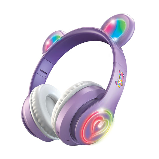 Care Bears Wireless LED Headphones with Light-Up Ears, Bluetooth Headphones for Kids, Adjustable Headband, Multicolor Lights, Hands-Free Calls