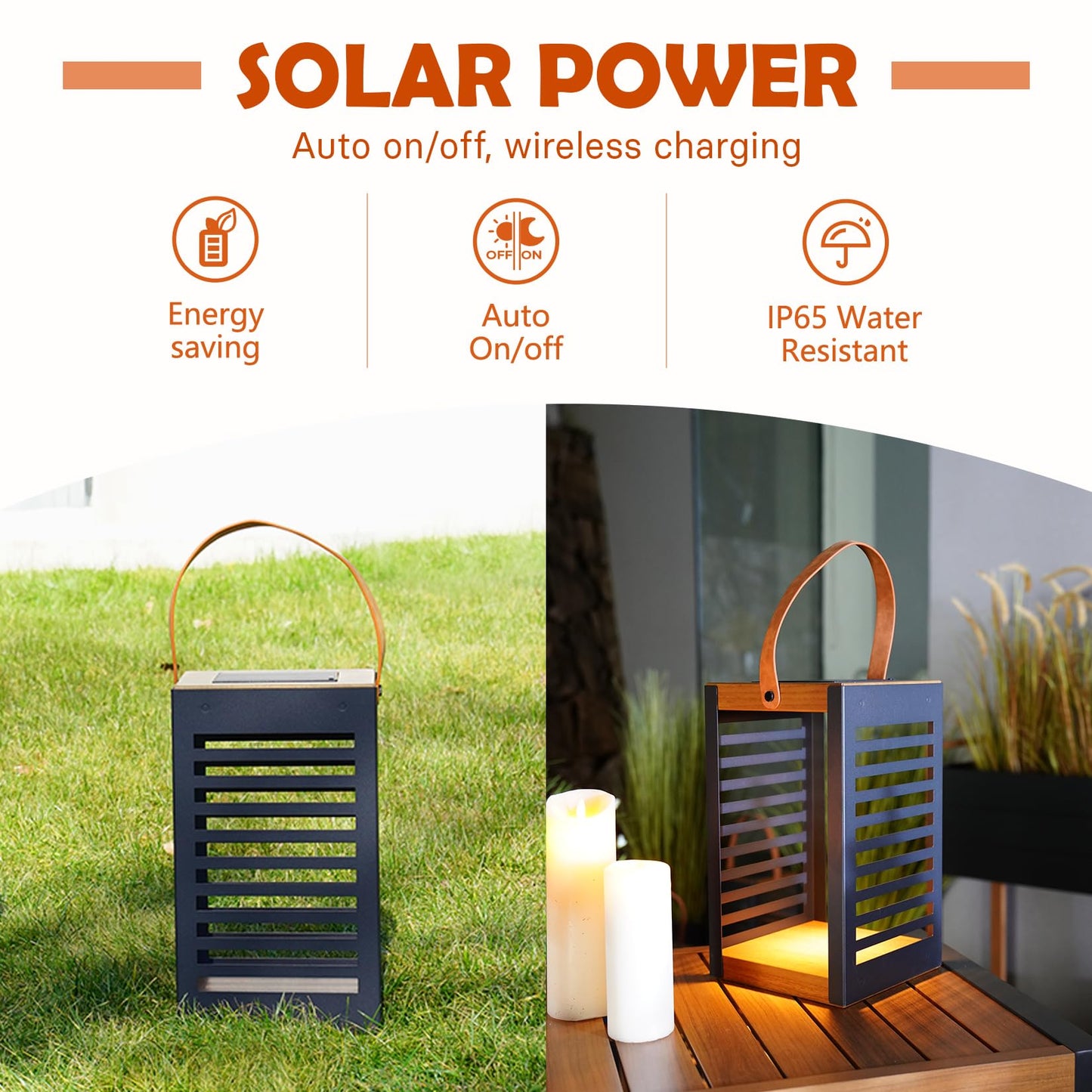 Solar Yard Outdoor Solar Lanterns, Solar Lamp Decorative Outdoor Water-Resistant Steel Table Decor with Handle for Patio, Yard, Porch, Small Black